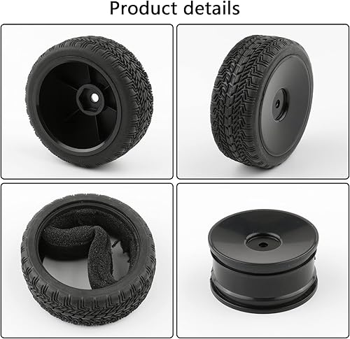 Miniatura 2 de Rchobbytop Juego de 4 ruedas hexagonales de 0.472 in y neumáticos con tuercas de seguridad y llave para RC 110 On Road Racing Touring Car