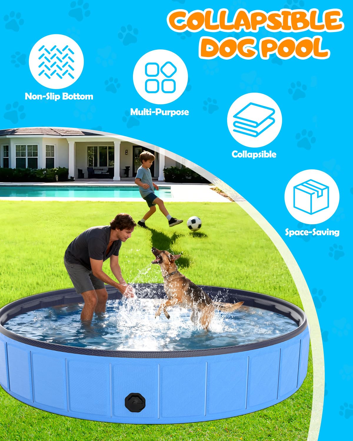Instraella Piscine pour chien 246,4 x 40 cm, extra large piscine pliable en plastique pour grands chiens, 0,55 mm, durable et pliable, piscine extérieure portable pour enfants et chiens