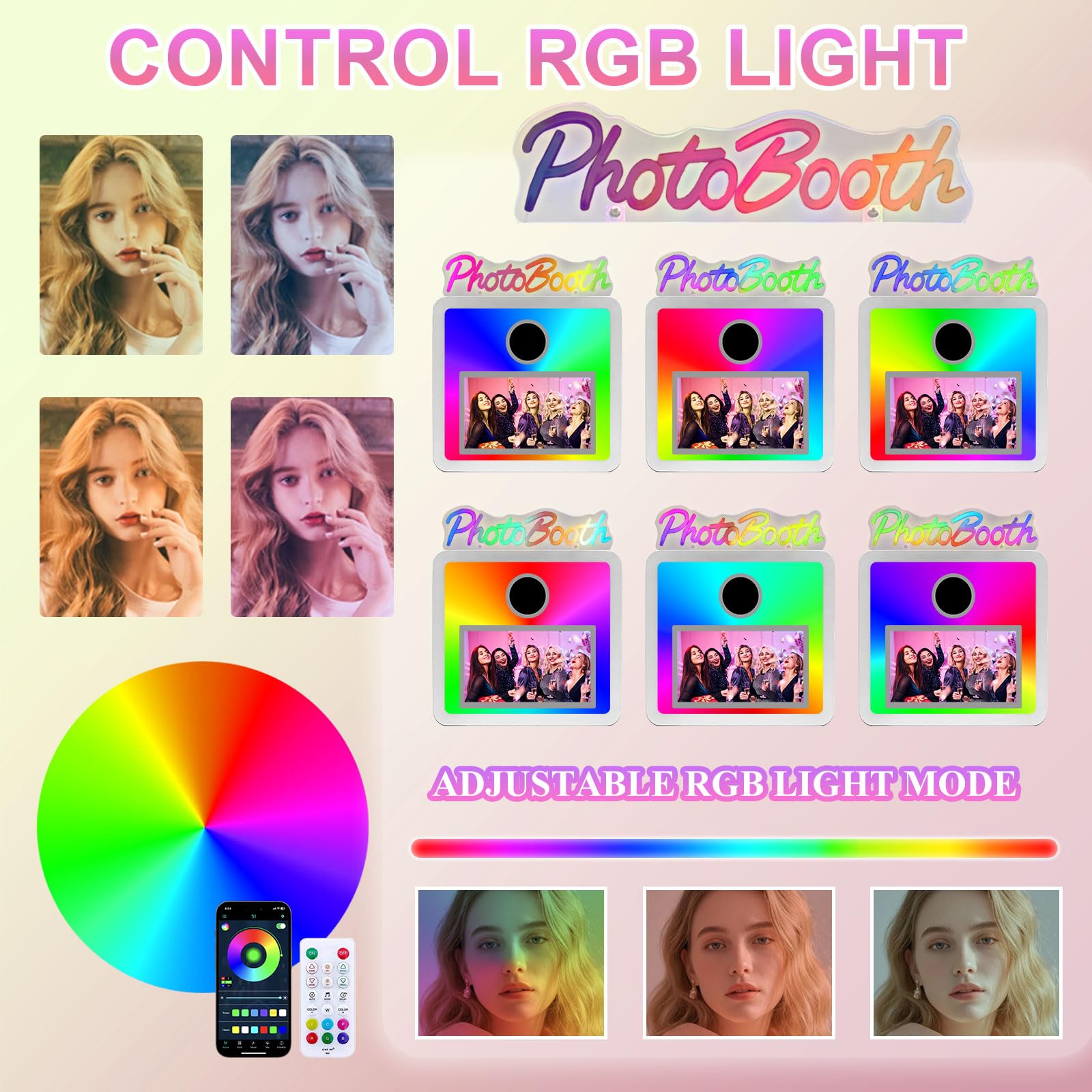 Lampa RGB "PhotoBooth" z ekranem dotykowym 15,6 cala do selfie DSLR, fotobudka, przenośna fotobudka, wbudowany mini komputer do wynajęcia imprez weselnych (biała, fotobudka)