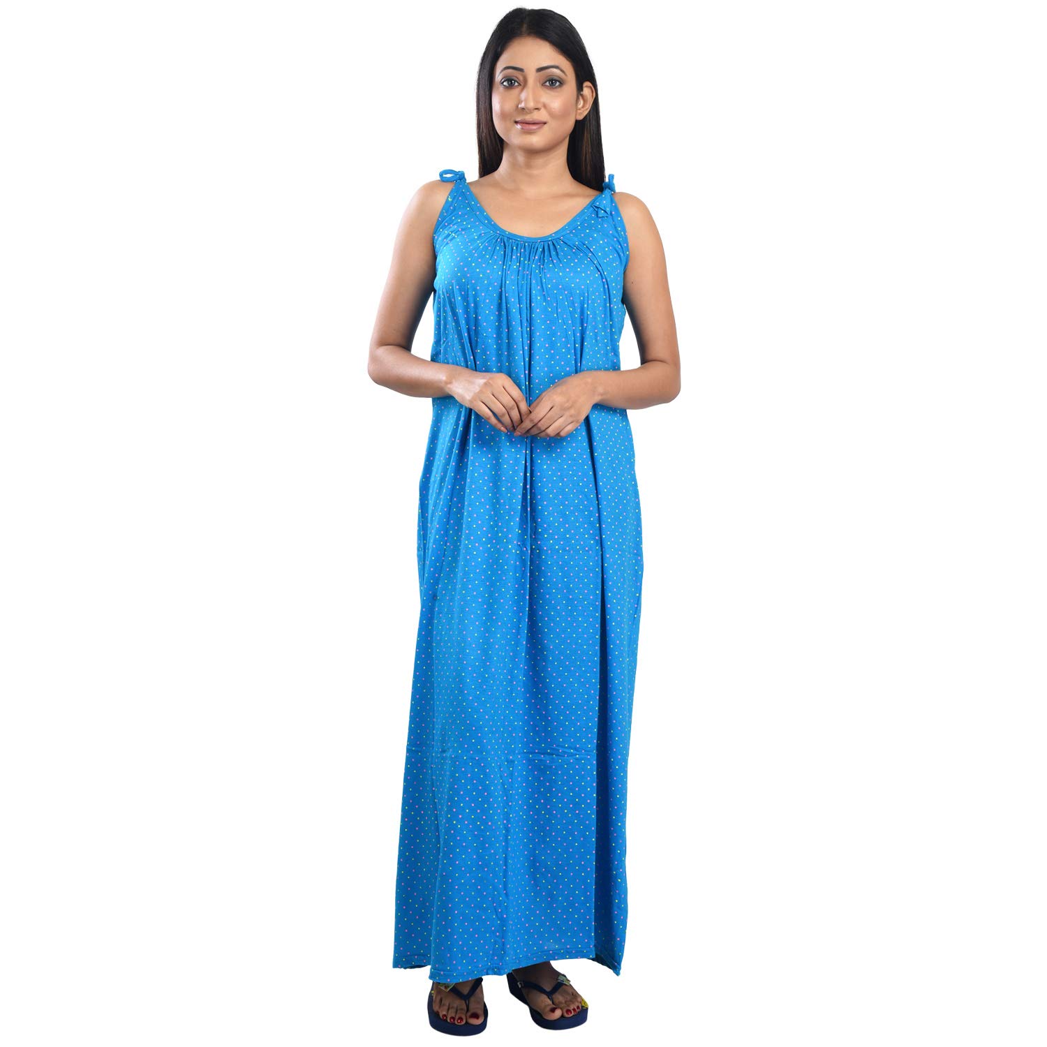 Pure Cotton Made Printed Square Neck Above The Knee Sleeveless Nighty for Women's-PCW0000935-Light Blue XL-image-36