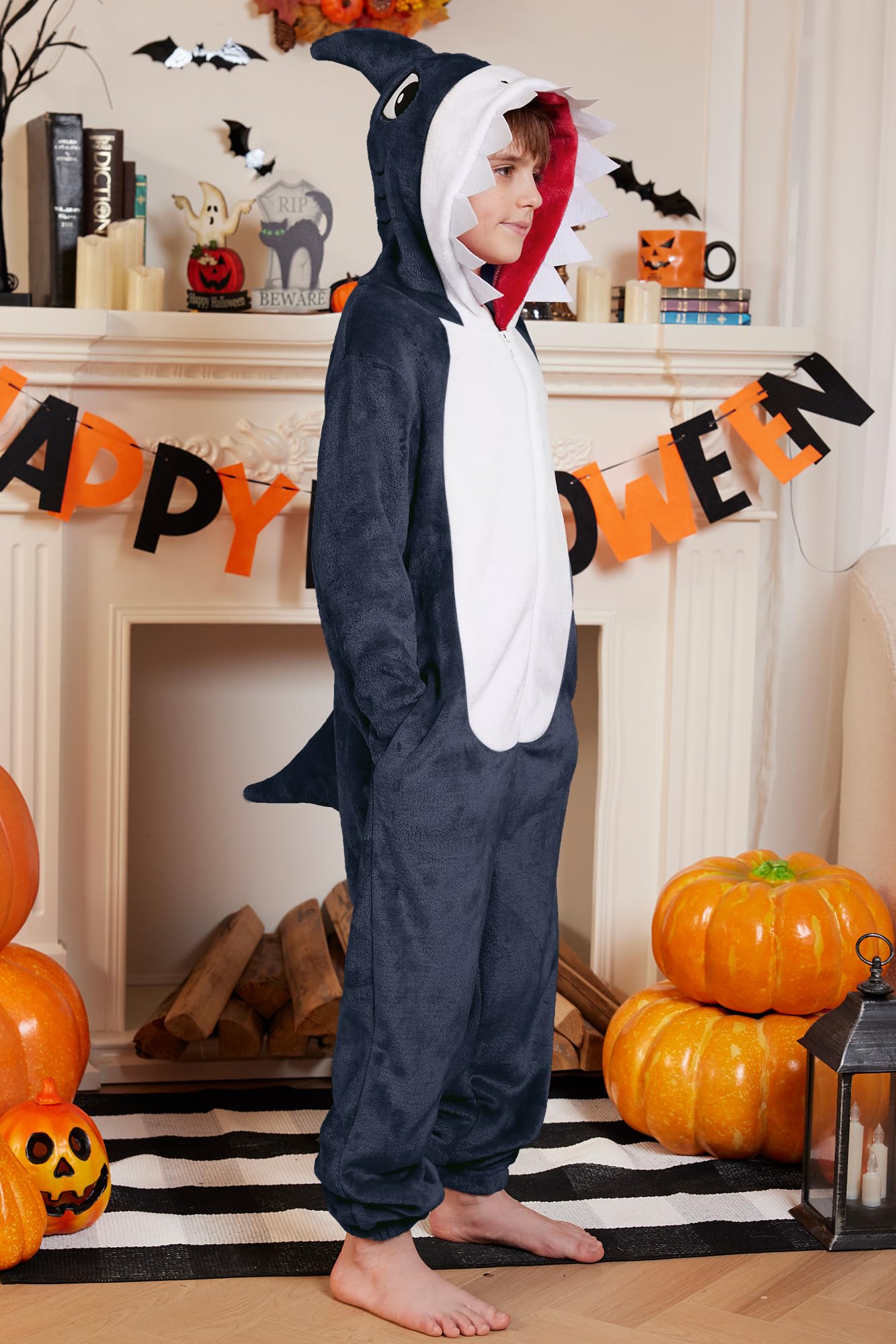 BesserBay Costume intero unisex per bambini, con cappuccio, per Halloween, 4-14 anni