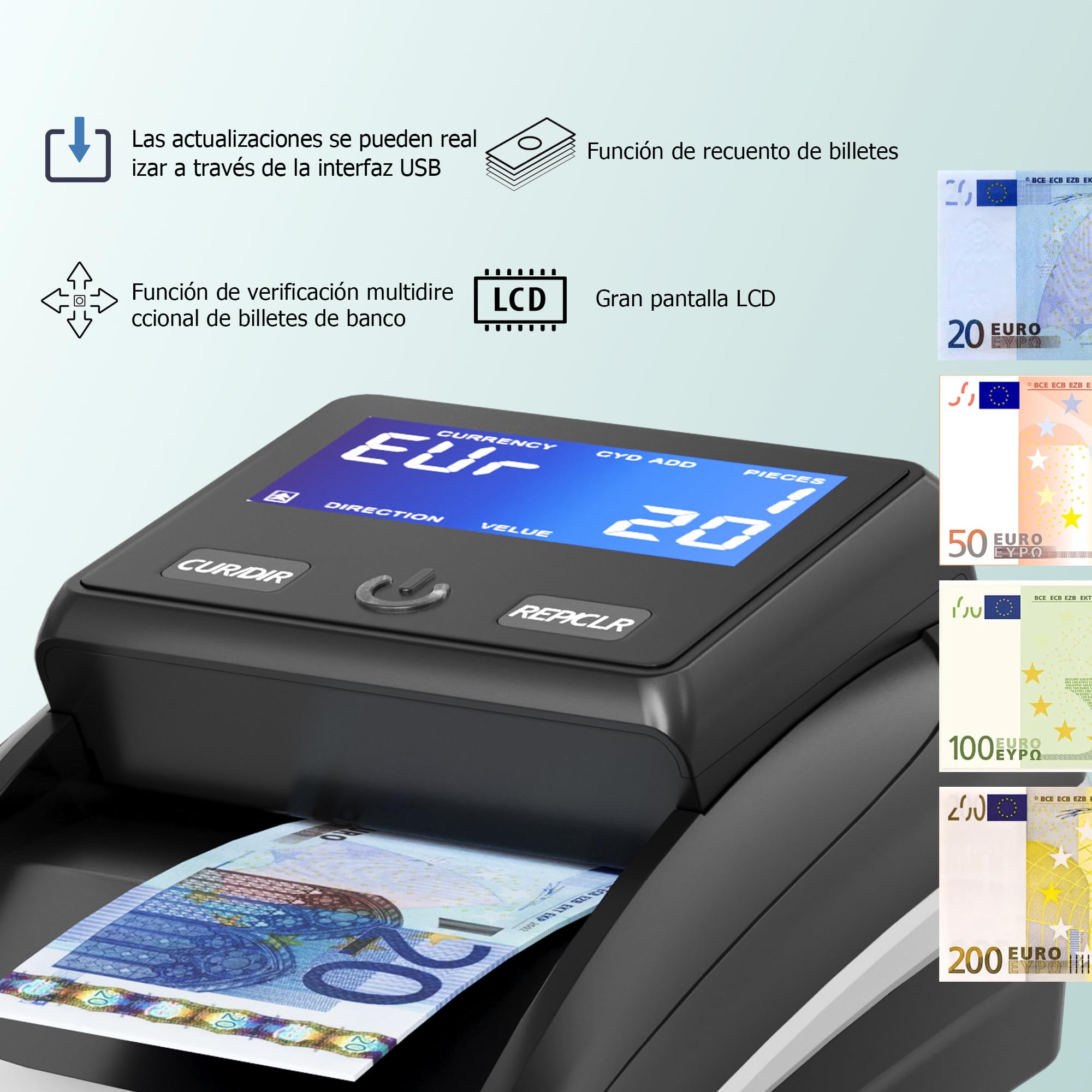 Detector de billetes falsos Euro con batería recargable,STANEW Detector automático de billetes falsos,Para varias monedas