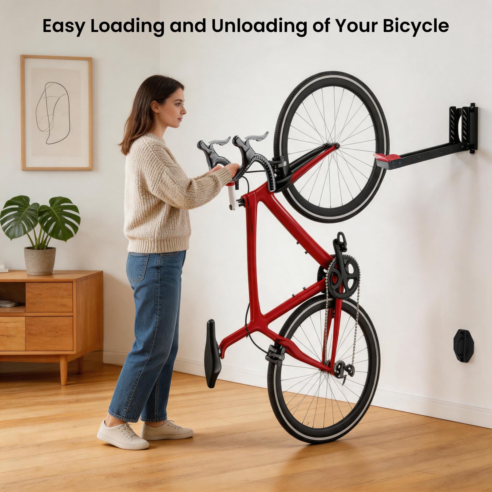 THMINS Soporte de pared giratorio para bicicleta con diseño de fácil carga, soporte para bicicletas de garaje que ahorra espacio, no requiere levantamiento pesado