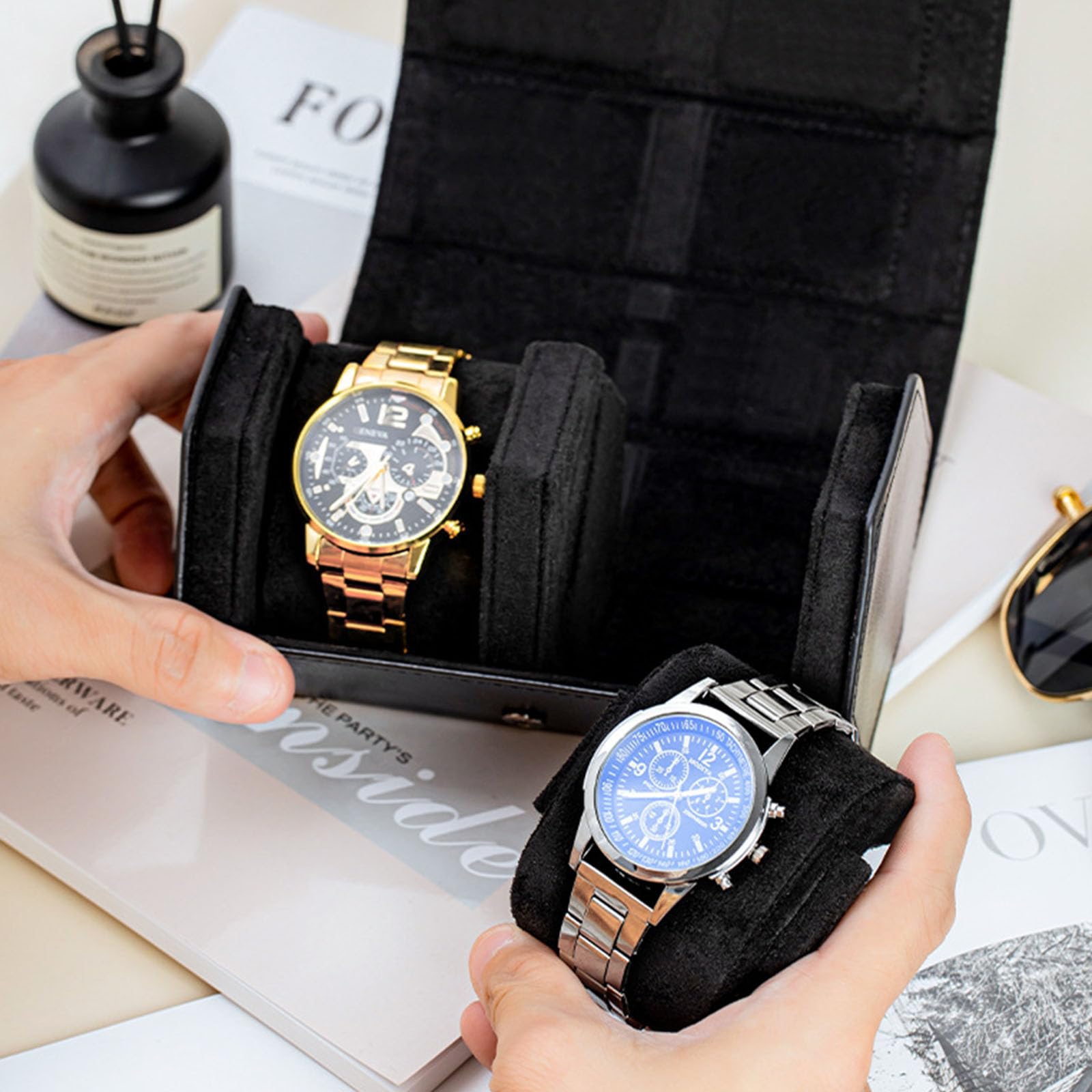 Custodia per orologio esagonale portatile in pelle europea per riporre gioielli con rivestimento morbido e impermeabile