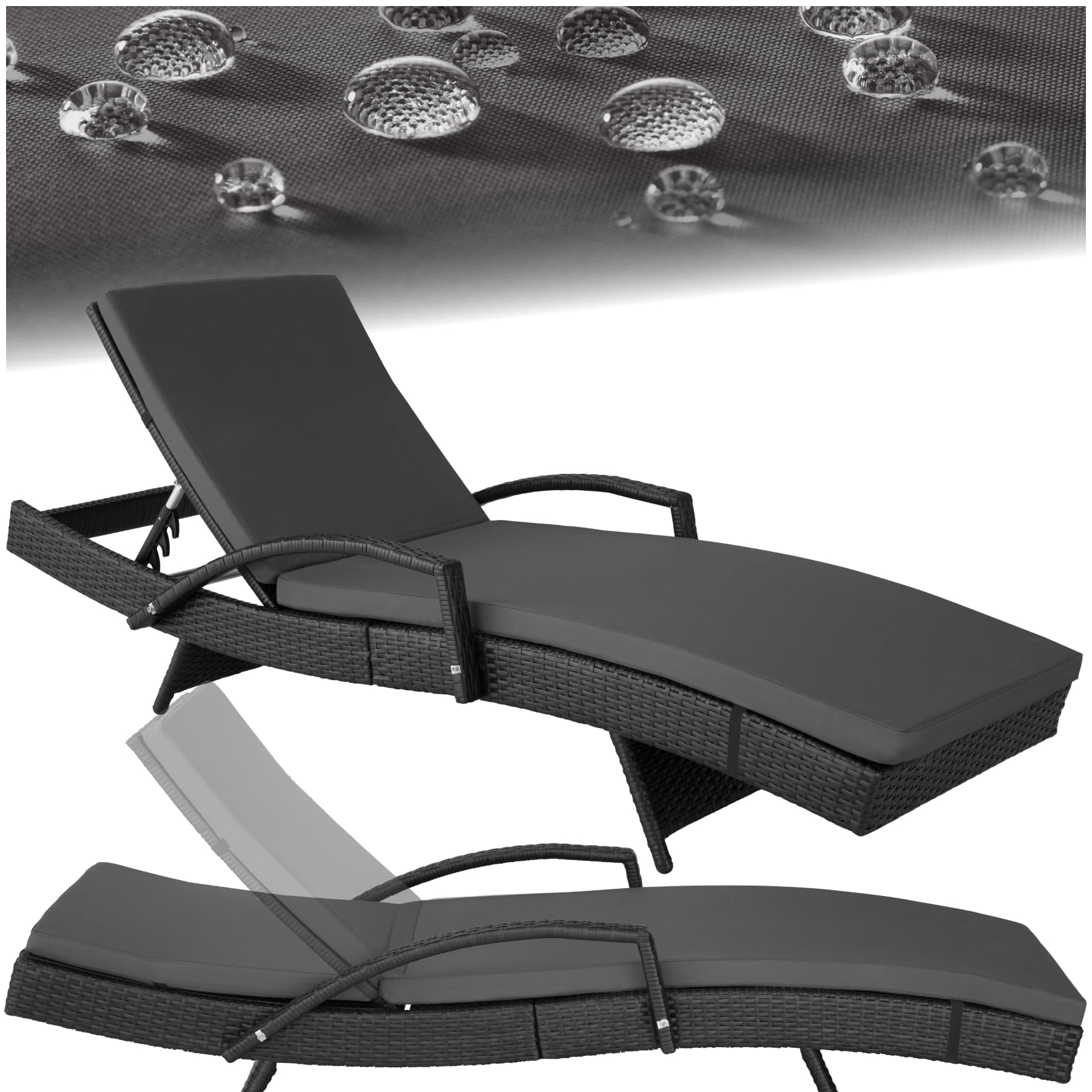 tectake® Chaise Longue Bain de Soleil en Résine Tréssée Aluminium Résistant Dossier Inclinable sur 5 Positions, Transat Salon de Jardin Exterieur Mobilier de Jardin Chaise Longue Relax Plage