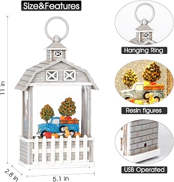 Eyrosa Fall Snow Globe Fall Decorations for Home, Glitter Autumn Harvest Lantern, Light Up Snowglobe Fall Decor, Gray, EYR030