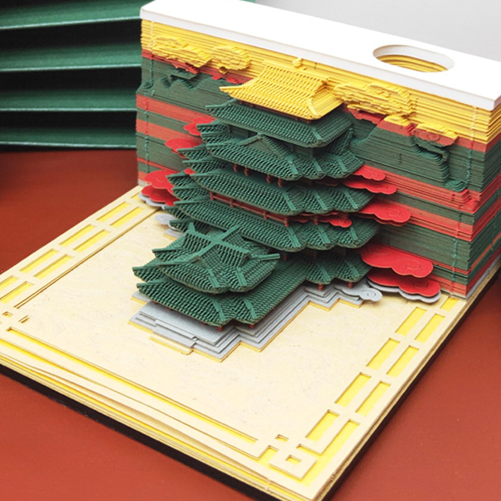 Abreißkalender 2024, Notizblock, 3D-Notizblock, Papierkunst-Notizblock, kreativer Hong'en-Pavillon, antike Architektur, abreißbarer DIY-Schreibtisch-Notizblock, Postnotizen for Büro/Zuhause, 9 x 9 x 5