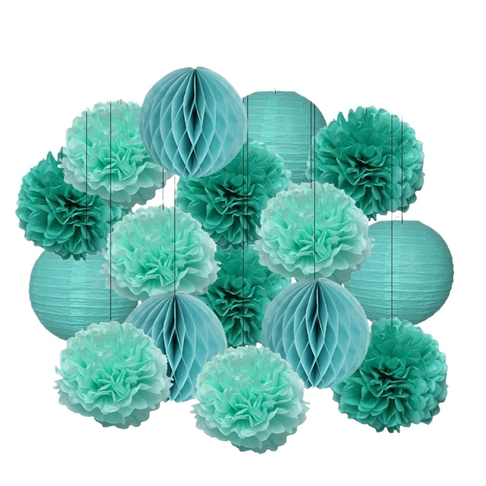 Paper Pom Poms Boy Girl Birthday Party Favor Yellow Set Folding Round Paper Lantern Wedding Baptism Decor DIY Tissue Pompom(Mint Set,10inch(25cm))