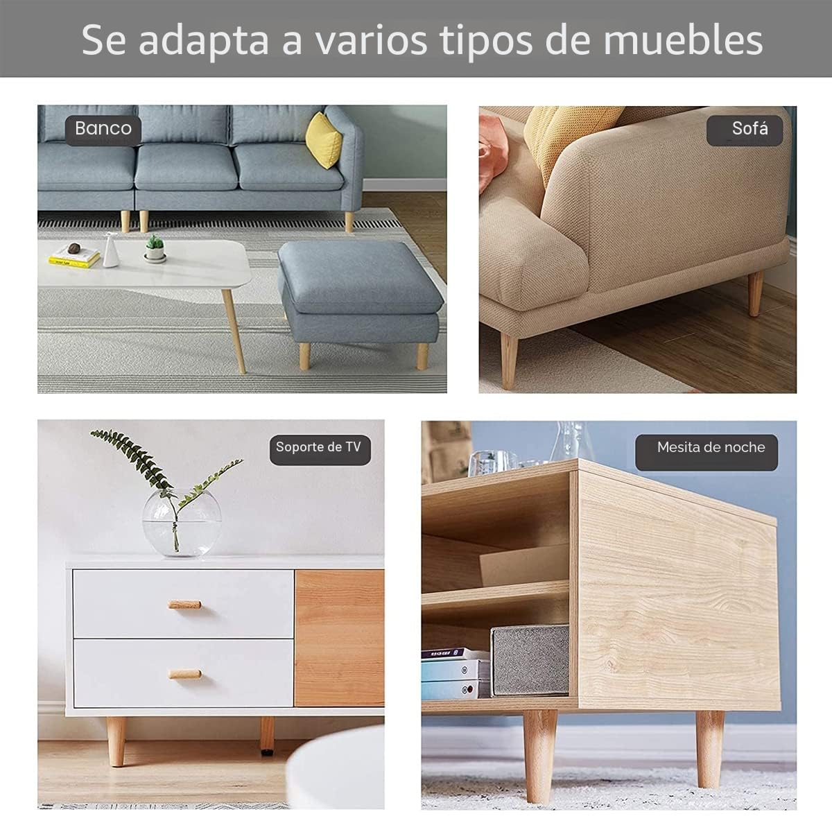 Patas para Muebles Madera 6 Piezas Patas de Madera de Sofá 12cm Patas de Madera para Muebles Patas de Mesa de Madera con Placa de Montaje Tornillos y Protector Antideslizante