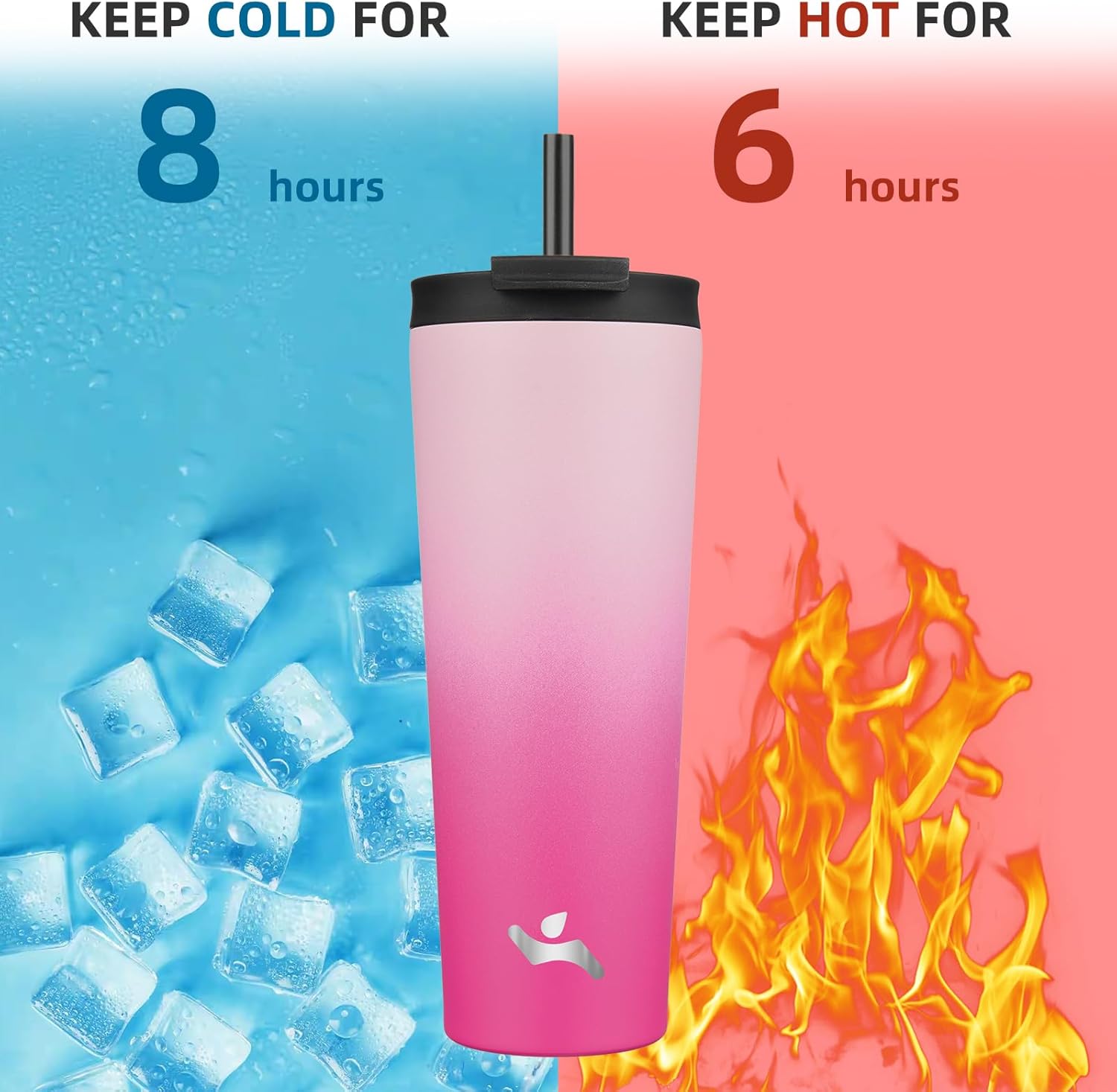 26 OZ Insulated Tumbler with Lid and 2 Straws Stainless Steel Water Bottle Vacuum Travel Mug Coffee Cup,Cherry - Image 3