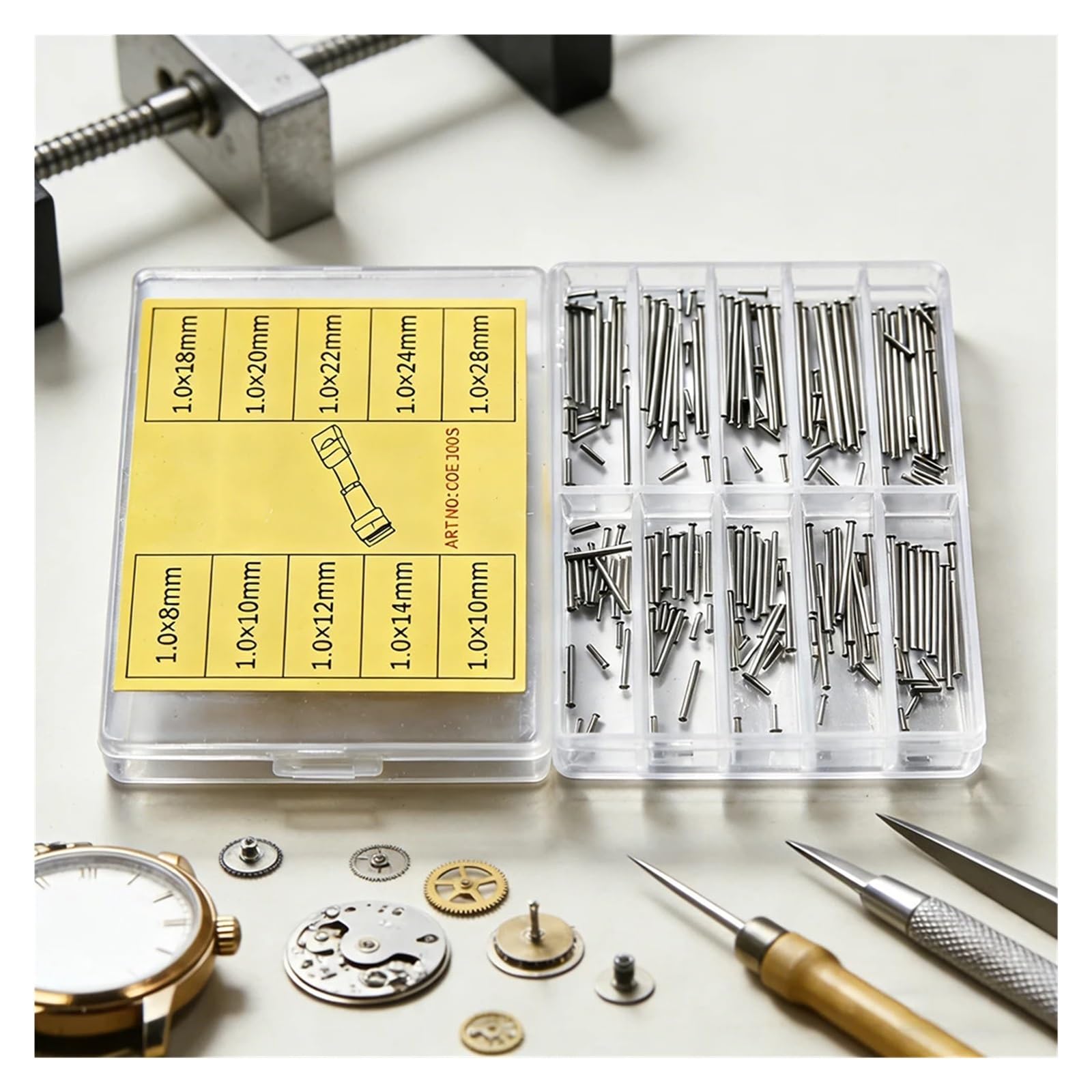 Haogui A+ Espesor 1,0 mm Piezas de Reloj Tubo Pasador fricción Barras presión pasadores y Extremos Remache for Correas Cierre Hebillas Pulseras