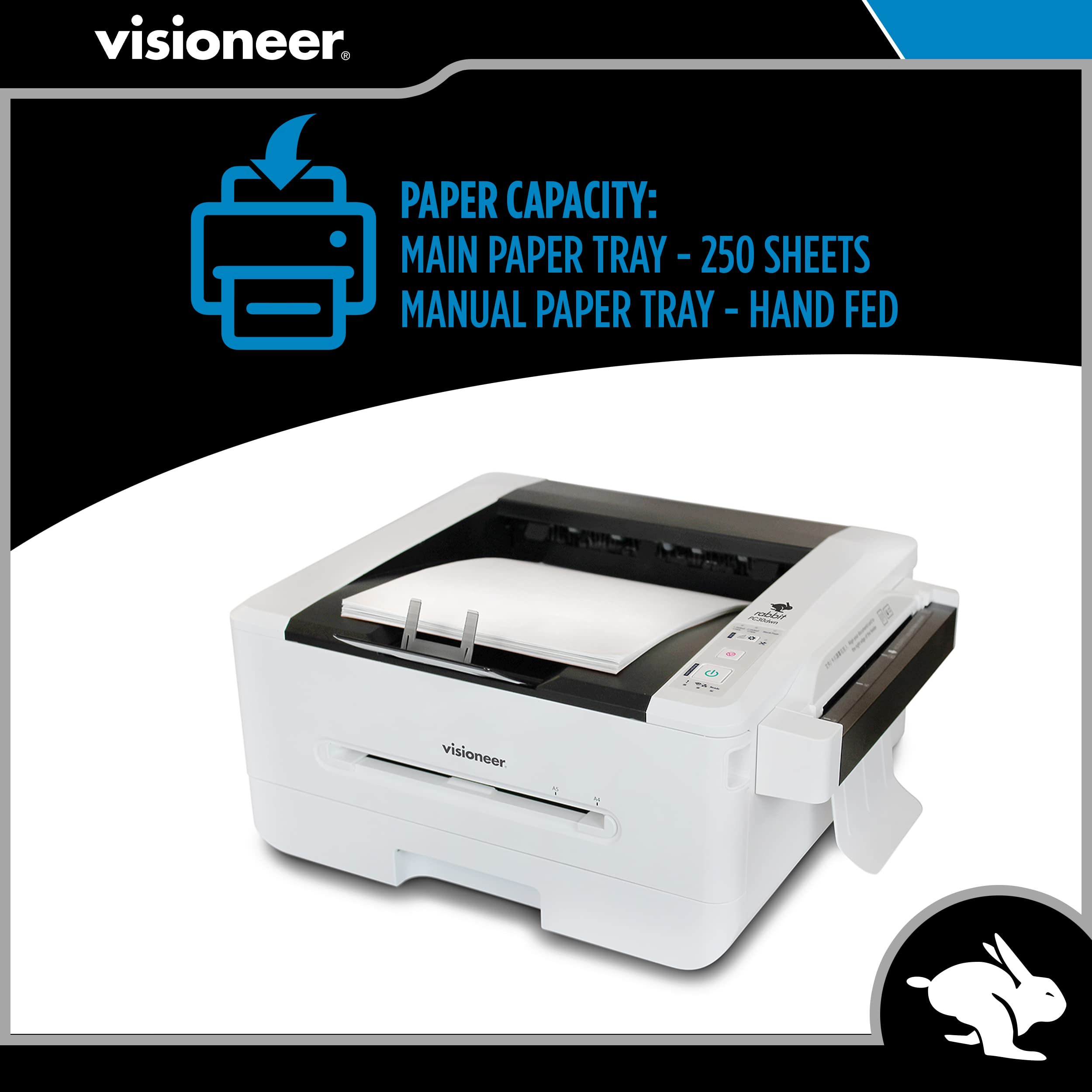 Visioneer Rabbit PC30dwn Stampante/fotocopiatrice laser, stampante USB da ufficio e fotocopiatrice per PC e Mac, 30 ppm, alimentatore automatico di documenti da 250 pagine (ADF), bianco