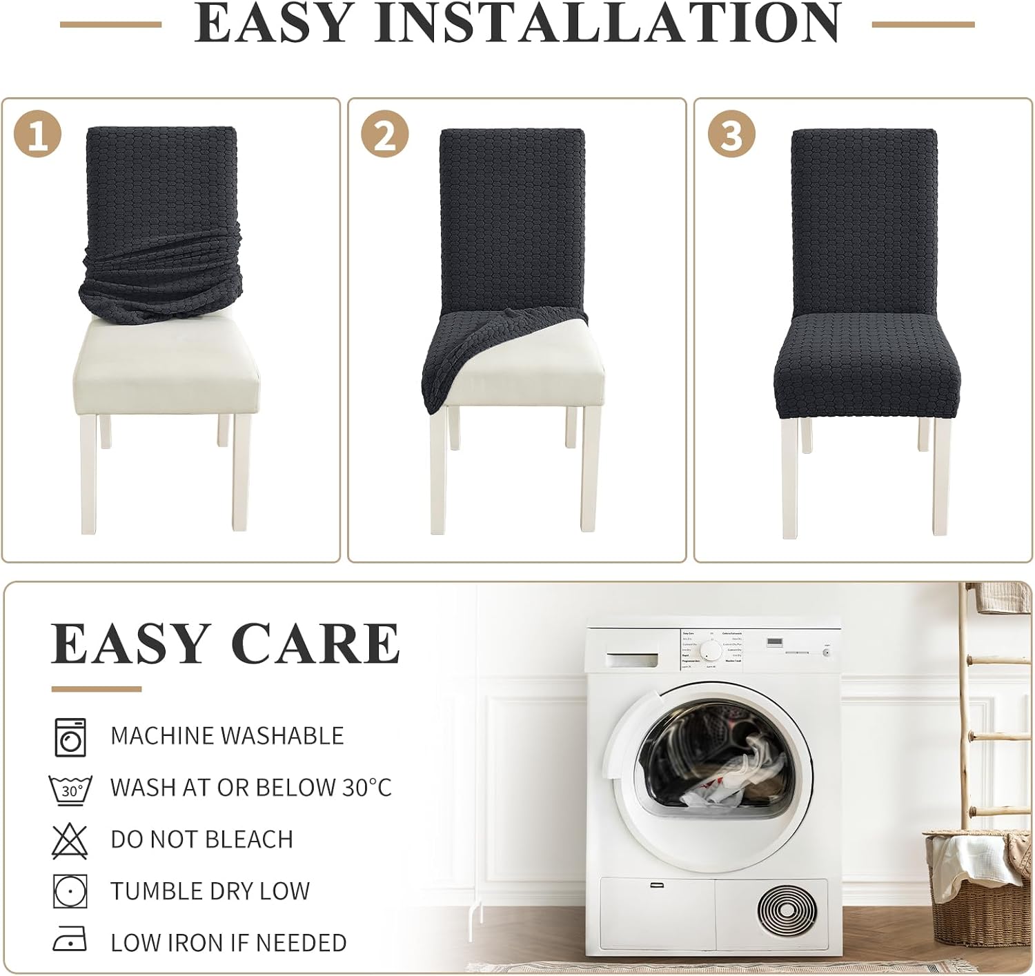Dining Room Chair Covers Set of 4, Stretch Chair Covers for Dining Chairs, Parsons Chair Slipcover Washable, Chair Protectors for Kitchen, Restaurant, Banquet (Dark Gray)