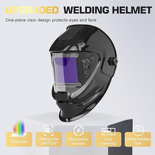 Miniatura 2 de TECWELD Casco de soldadura de oscurecimiento automático, campana de soldadura de visión grande con 4 sensores de arco de sombra ancha 4  59-913 para