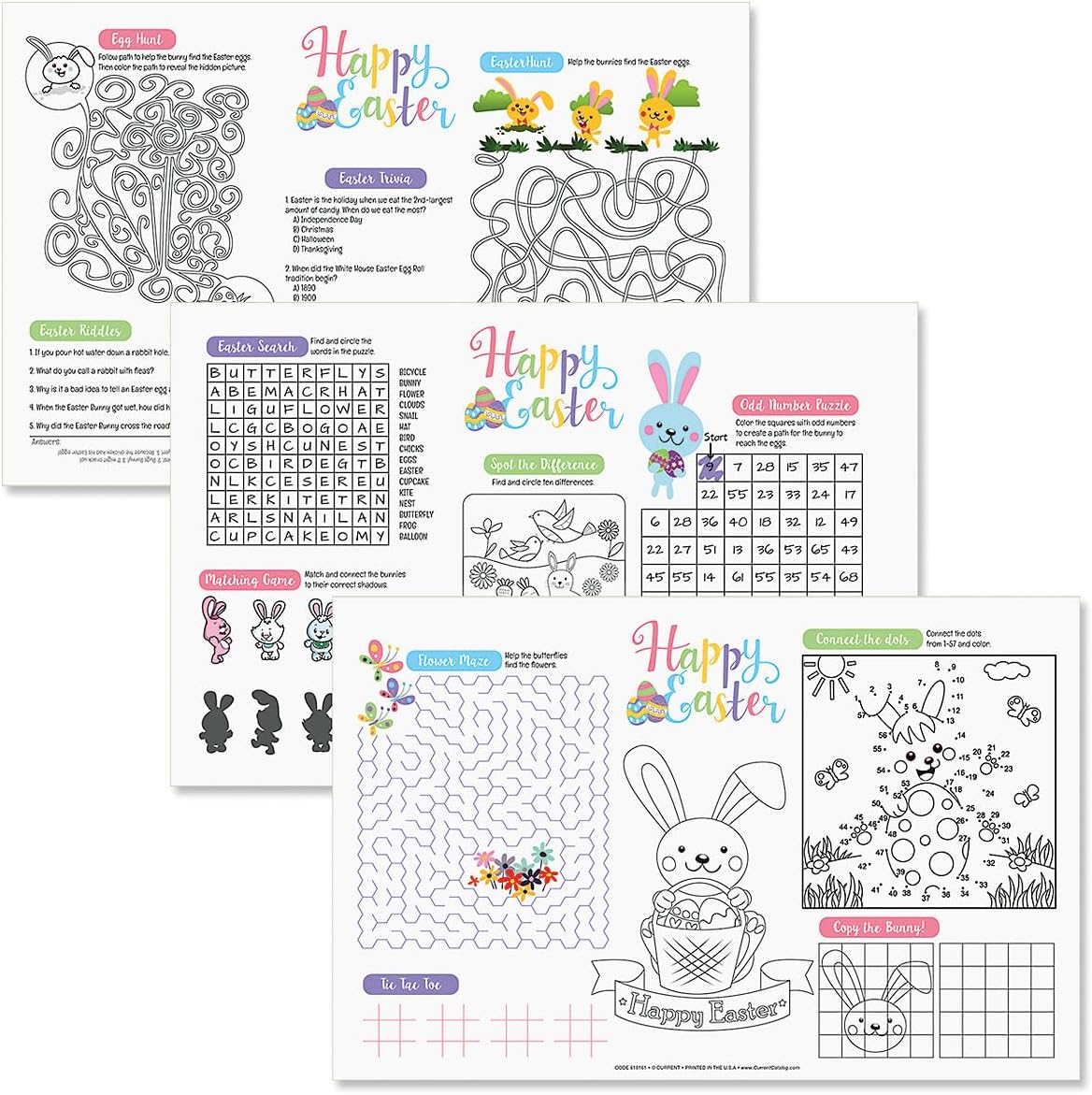 Lillian Vernon Easter Paper Activity Mats- Set of 12 Kids Coloring Sheets