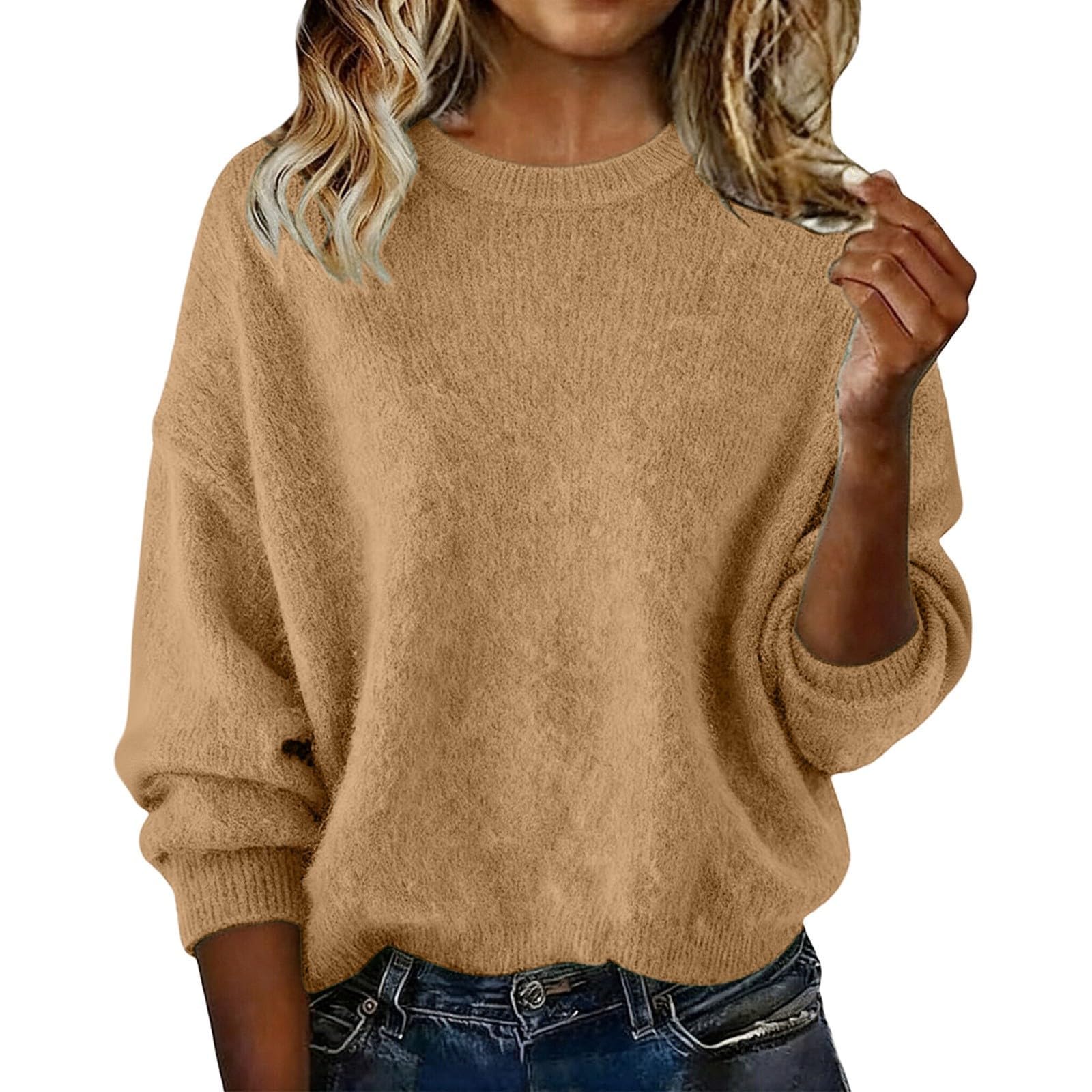 Womens Cute Crew Neck Sweaters Pullover Soft Cozy Lightweight Sweaters Long Sleeve Tops Fall Winter Outfits 2025