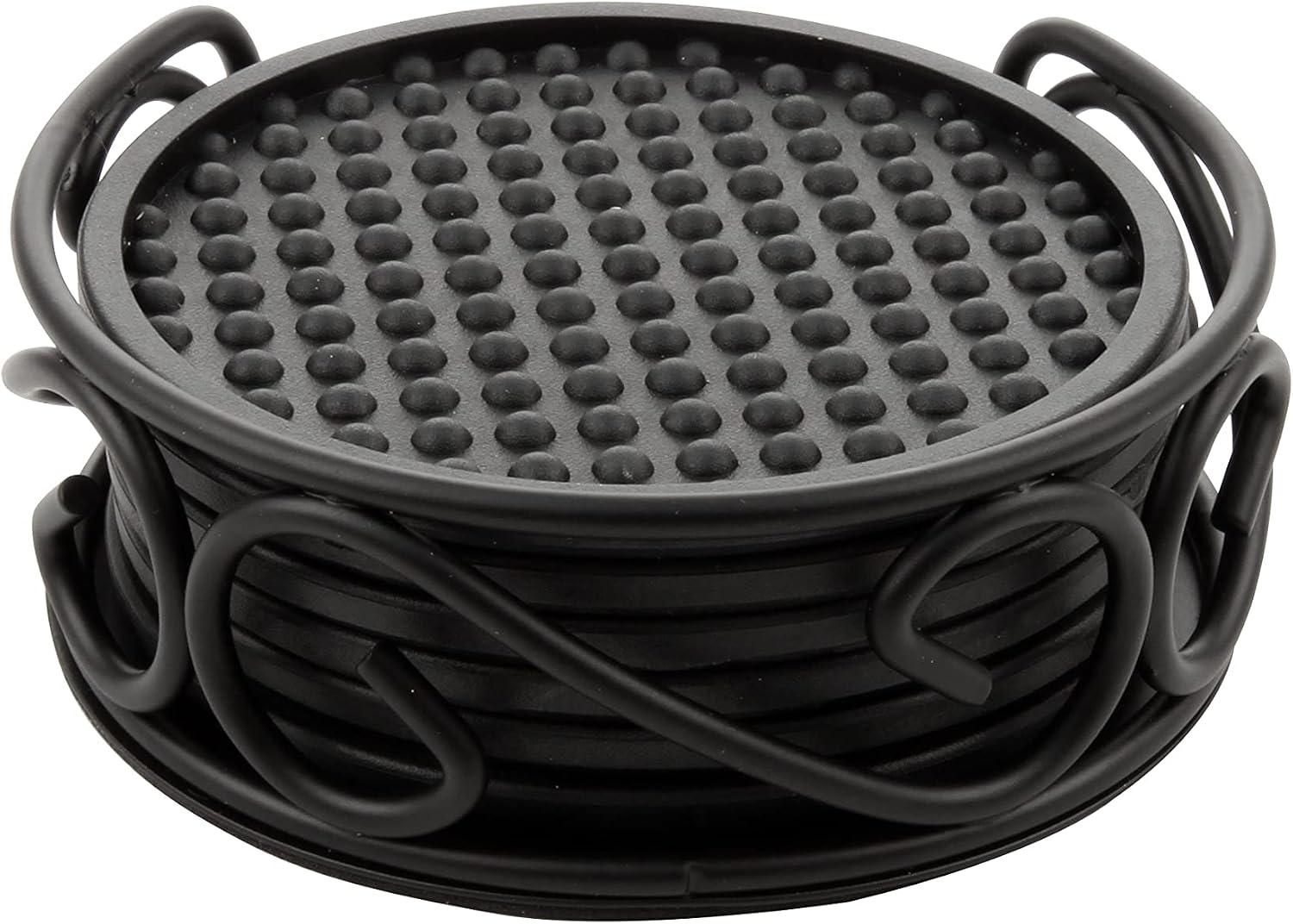 Spectrum Diversified Scroll Coaster Container with 6 Coasters,Black