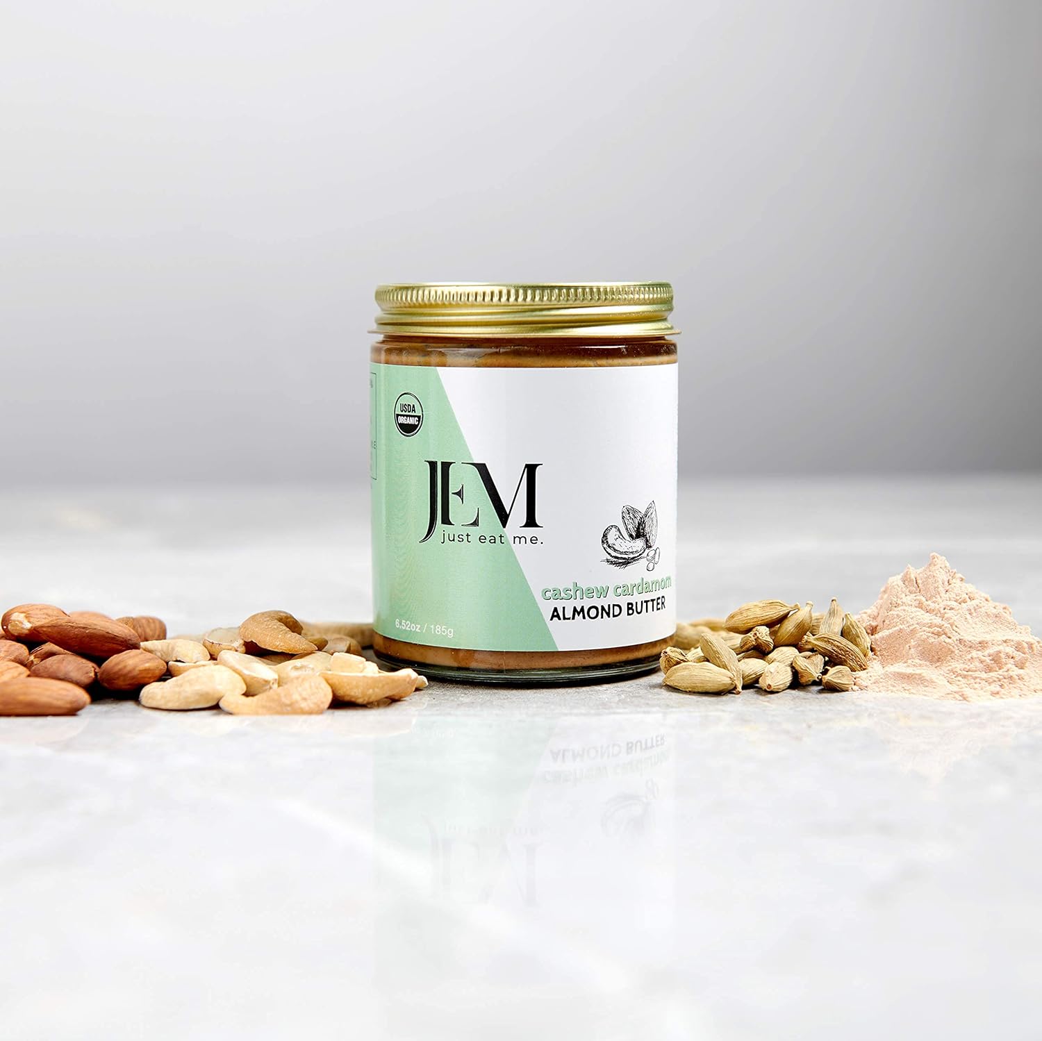 JEM Organics Cashew Cardamom Almond Nut Butter, Organic, All Natural, Gluten-Free, Vegan, Paleo, Keto Snack, 6 oz Jar, Single Pack