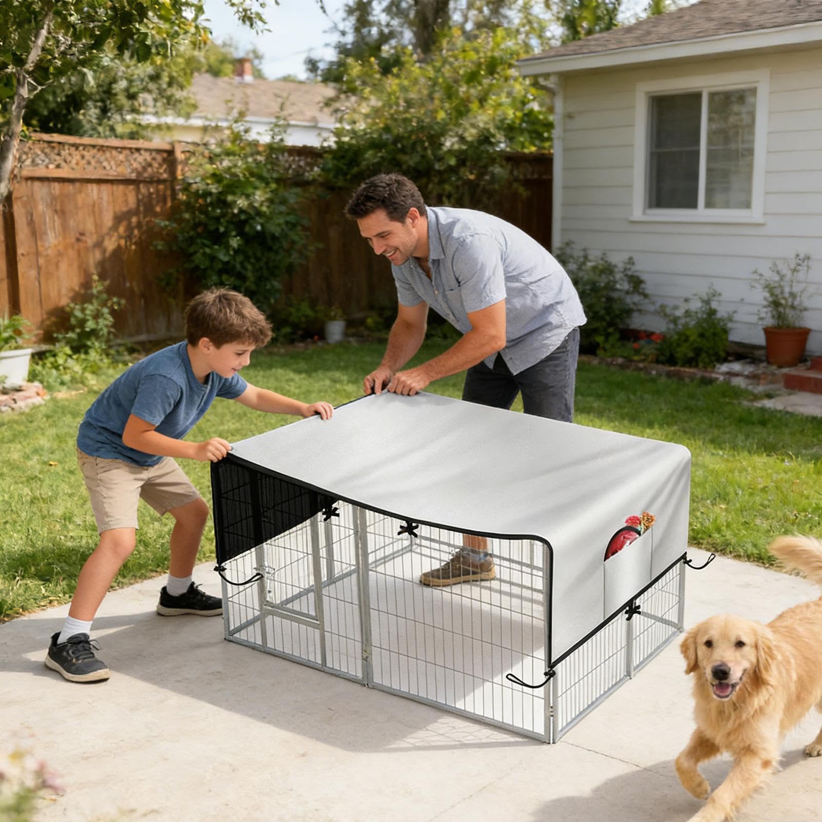 Hundehüttenabdeckung, 210D wasserdichte Oxford-Hundehausabdeckung mit Belüftung, robuste Haustiergehege, Plane für Outdoor-Camping, Terrasse und Hinterhof, UV-beständiger Hundekäfigschutz