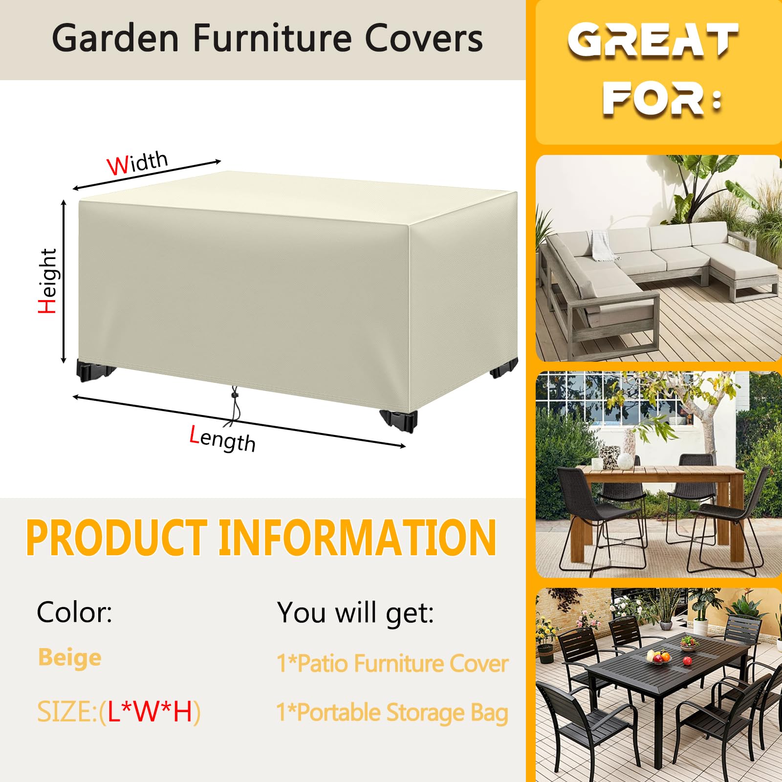 Copertura Per Tavolo Rettangolare Da Giardino - Tessuto Oxford 420D Impermeabile E Antivento - 210x90x20 Cm - Grigio - 3