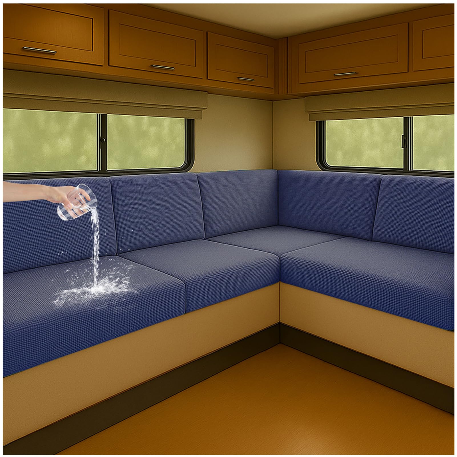 NNSMUN Stretch Bezüge für Wohnwagenpolster wasserdichte rutschfeste Sitzbezüge mit Kordelzug, Elastische Sofa Sitzkissenbezüge für Wohnmobil, Caravan, Innenbereich (Marineblau,L 100-130cm,W 65-95cm)