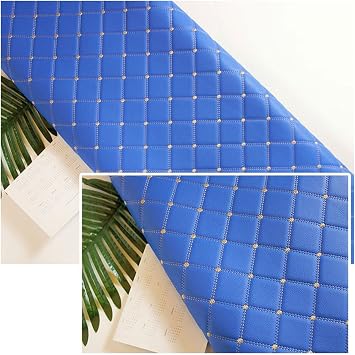 AITAF Vinyl Faux Leather Quilted Fabric Foam Backed 1.6x1m with 3mm Foam Backing Upholstery Faux Leather Fabric Sheet for DIY Crafts Sewing Car Cushion Decorate Headliner Color Blue