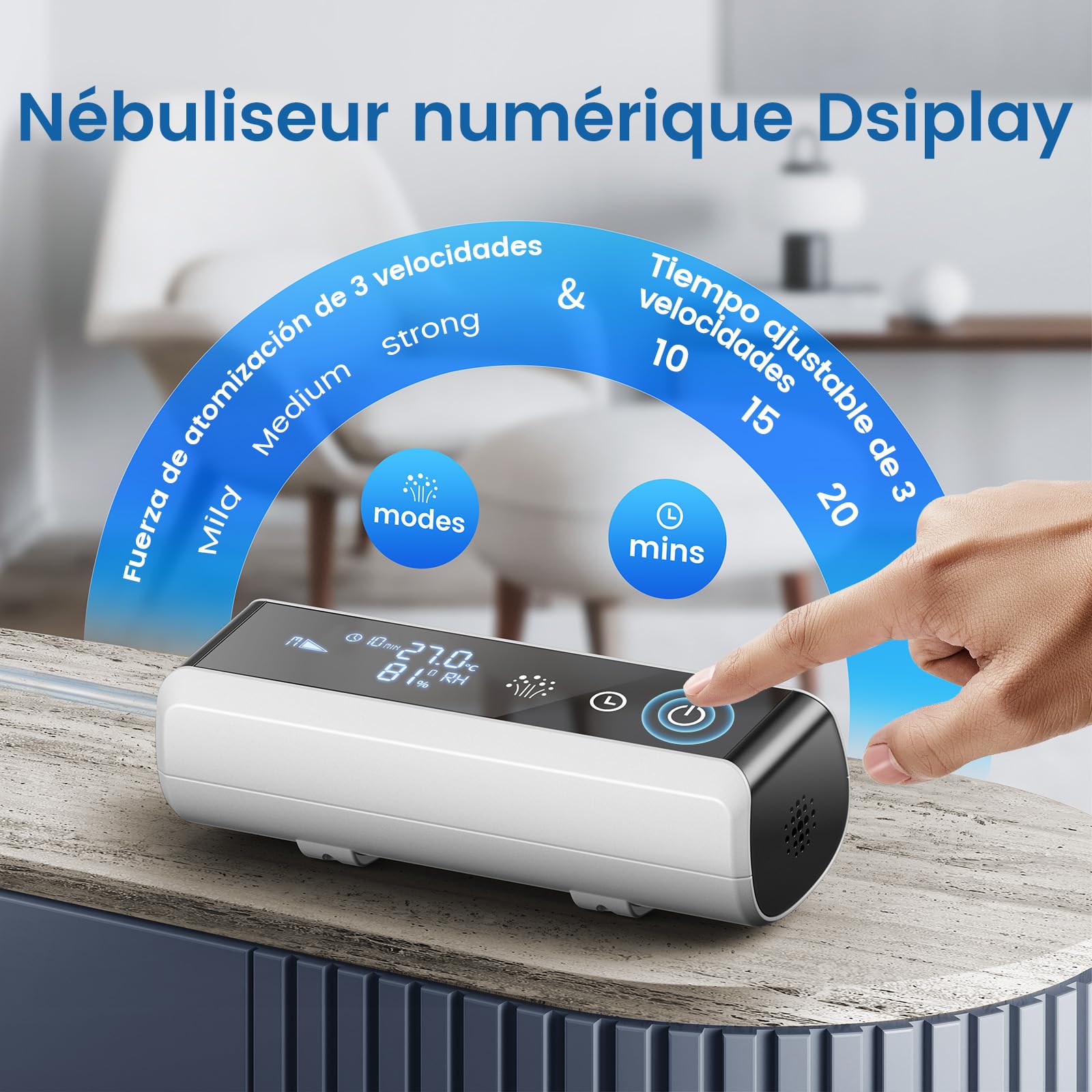Nebulizador Bebe para Adultos y Niños, LED Inteligente con Temporizador Inhalador Compresión Ajustable Atomización Silencioso Compacto para Tos, Resfriado, Asma