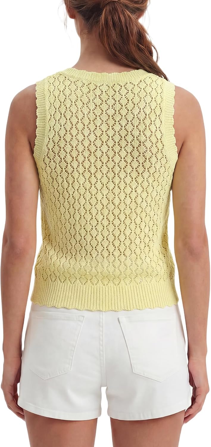 Summer Crochet Tank Tops for Women Button Down Sleeveless Cardigan | V Neck Hollow Out Knit Tops for Women Boho Summer Sweater Vest Comfort Lightweight and Breathable for Beach/Travel/Casual Out