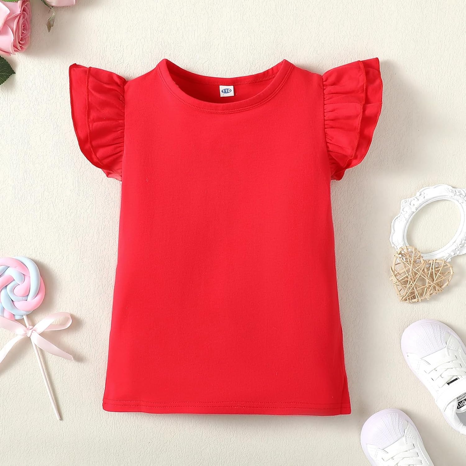 12M-14Y Toddler Baby Girls T Shirt Solid Color Blouse Ruffle Top Cotton Casual Tees Plain Shirt - Image 3