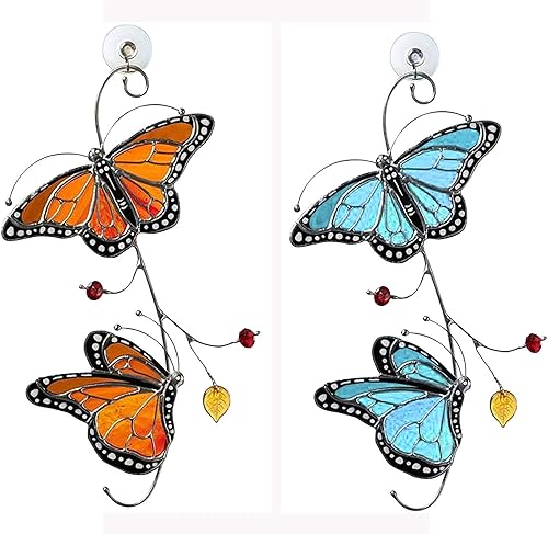 Dormencir Decoración de ventana de cristal, teñido de mariposa, adorno de atrapa el sol, utilizado para decoración de jardín del hogar, panel de