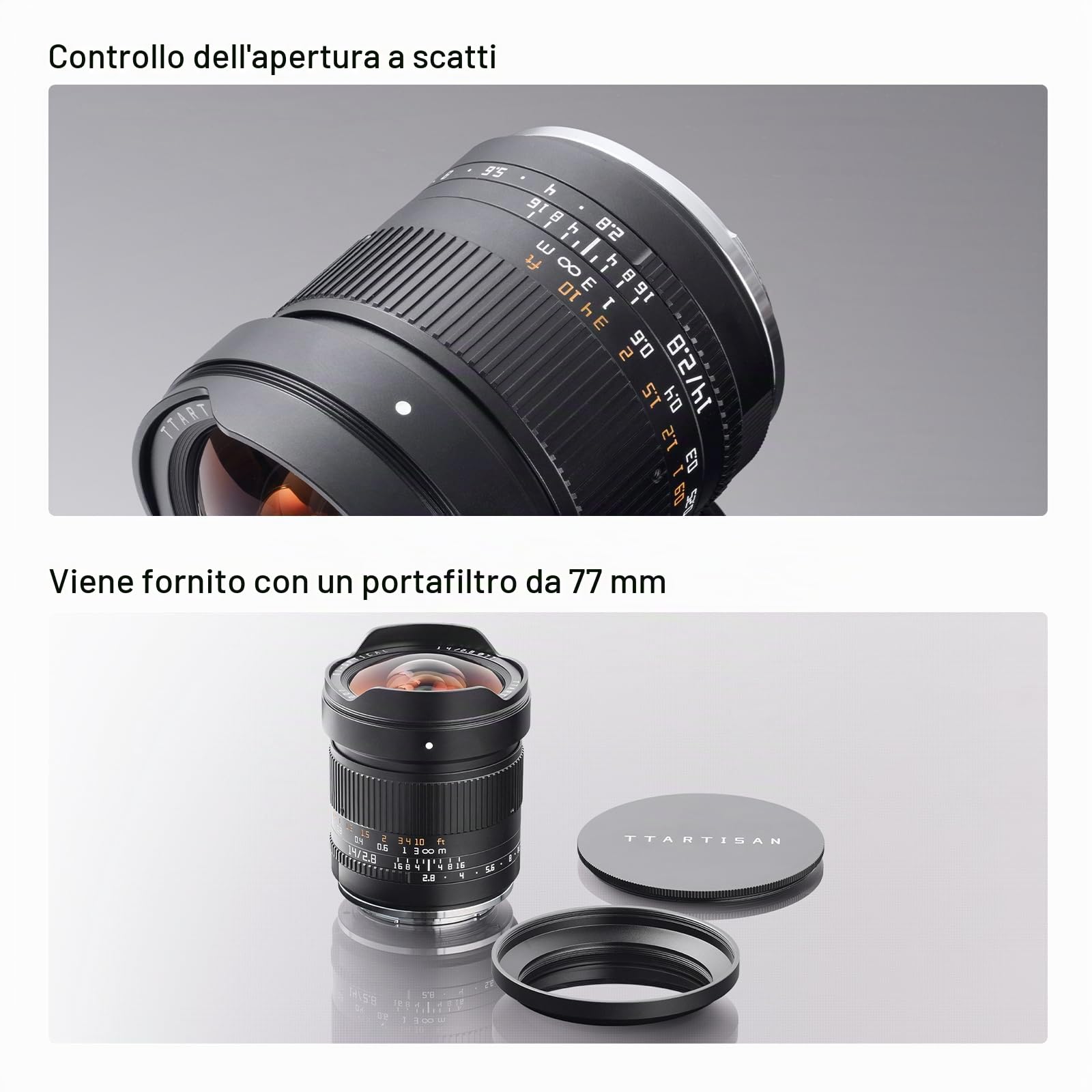 TTARTISAN Obiettivo 14 mm F2.8 per attacco L, ultra grandangolare con grande apertura full frame per fotocamere con attacco L T TL TL2 CL SL3 FP FPL S1 S1M S1R S1H S1K S5 S5K S5C S5 II S9