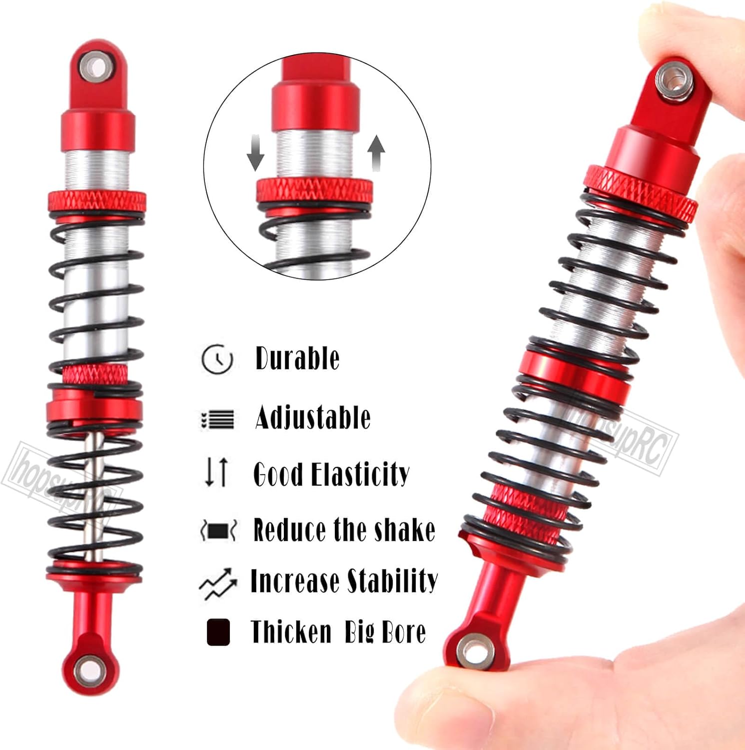 130mm RC Shocks Absorber Upgrades for 1/10 RC Hobby Cars,7075 Aluminum Full Metal Front Rear Shocks Absorber Damper,4PCS Red