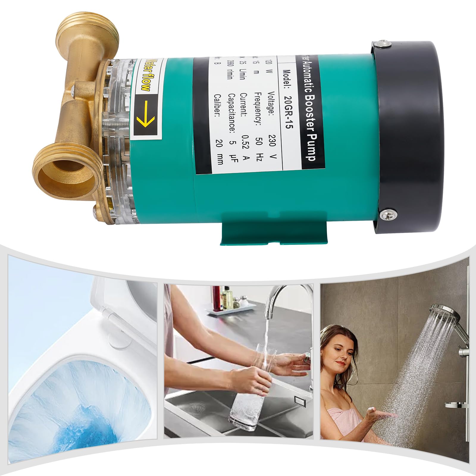 Pompa di aumento della pressione, pompa di circolazione dell'acqua, in acciaio inox, 230 V, pompa a pressione, 25 l/min, pompa per irrigazione per casa/doccia, sistema di riscaldamento a pavimento