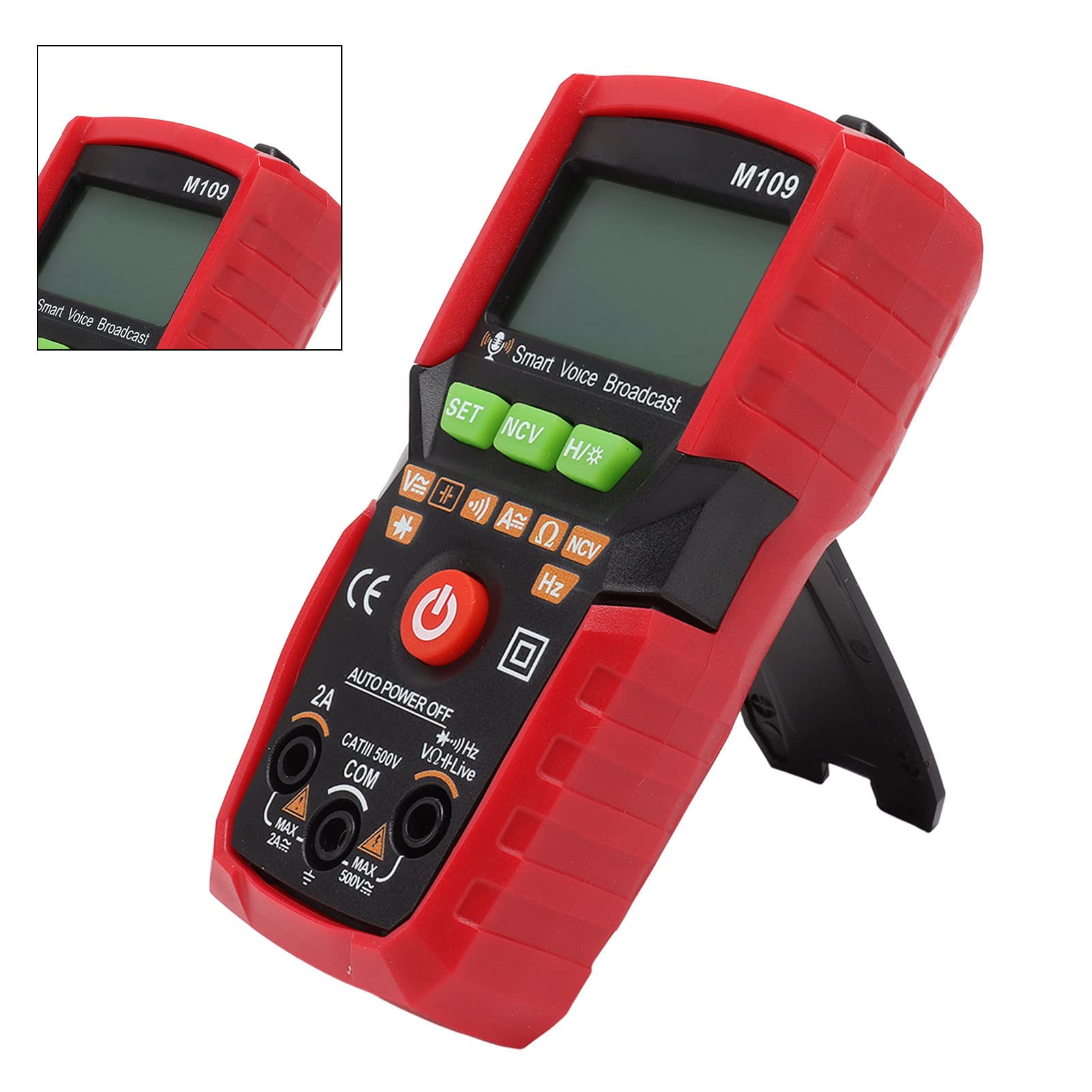 Digital Multimeter Automatic Range with NCV Voice Broadcast Backlit Screen Flashlight AC DC Voltage Tester Portable Red - Image 3