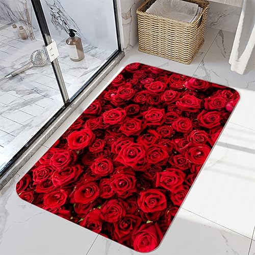 Miniatura 5 de LYFANS La bañera de cocina y baño utiliza tapetes absorbentes antideslizantes, alfombra 3D de rosa roja de arte moderno (24 x 18 pulgadas) y la sala
