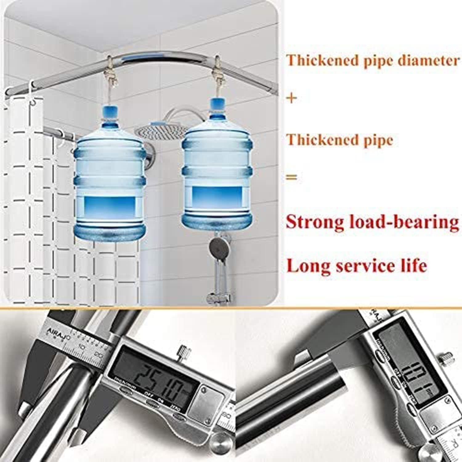 No Drill Extendable Curved Shower ain Rod - Adjustable Stainless Steel Bathroom Rail Bar (80-100 x 80-100cm) - Easy Installat, Space-Saving, Rust-Resistant, Modern Design