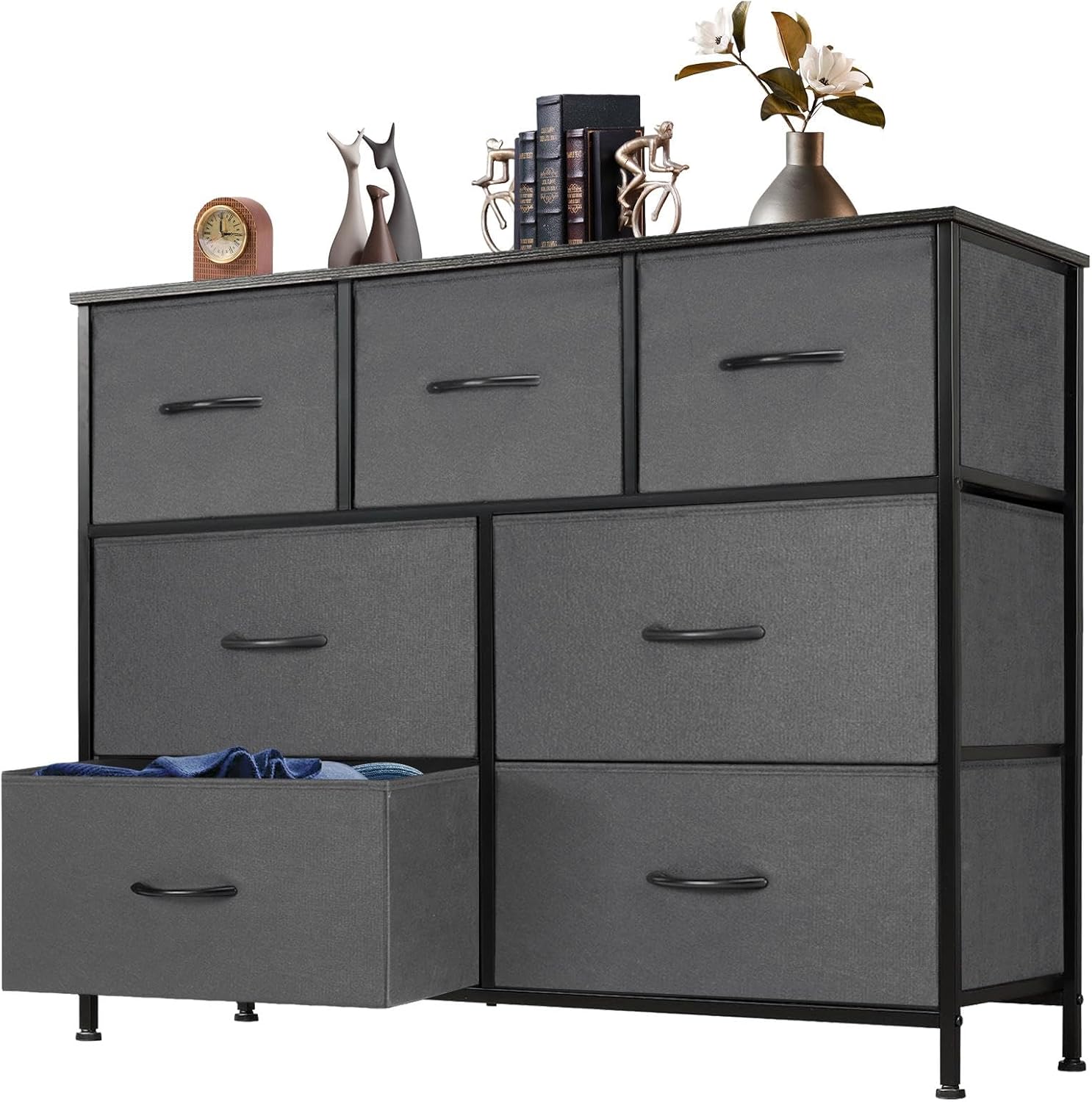 OLIXIS 7 Drawers Storage Organizers Units, Closet Organizers and Storage for Clothes, Fabric Storage Drawer for Living Room, Chest of Dresser in 39.3" D x 11.8" W x 31.6" H, Grey