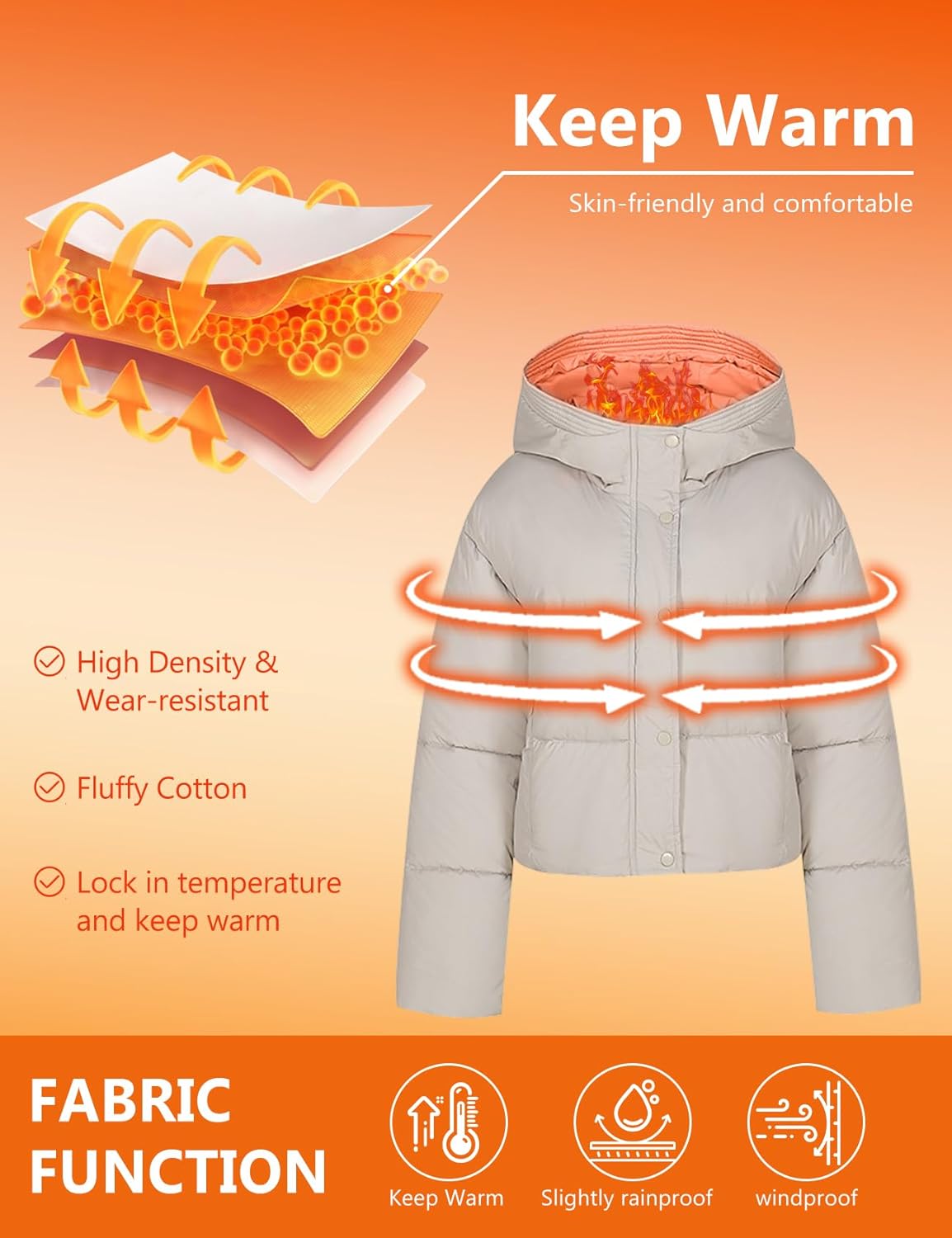 Yimoon Womens Winter Cropped Puffer Jacket Hooded Zip Up Short Warm Quilted Puffer Coat Outerwear - Image 4