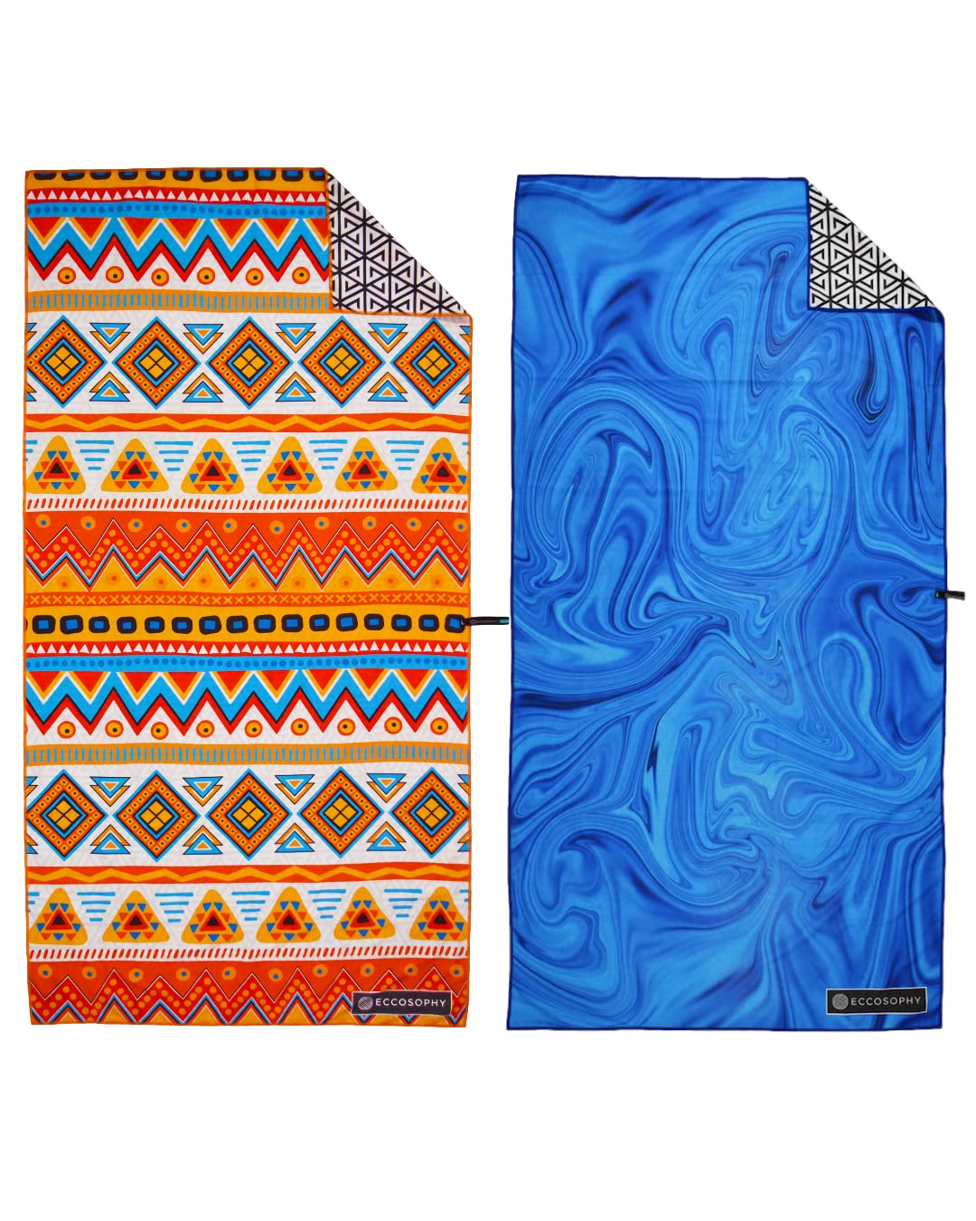 ECCOSOPHY bundle of 2 large 71x35 inch microfiber beach towels with travel pouch. Designed to keep You sand free and comfortable.