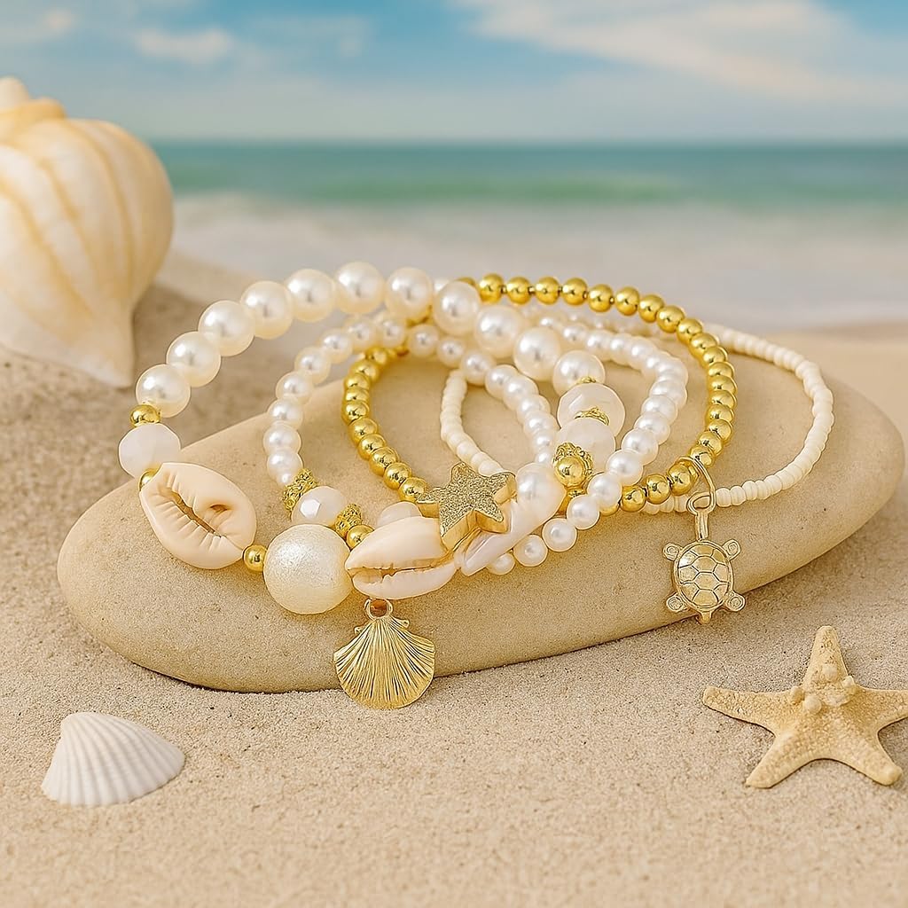 RITIM Seashell Bracelet for Women: Beach Bracelets with Starfish & Turtle Charm, Bohemian Shell Jewelry, Beach Accessories & Beach Jewelry for Women - Image 3