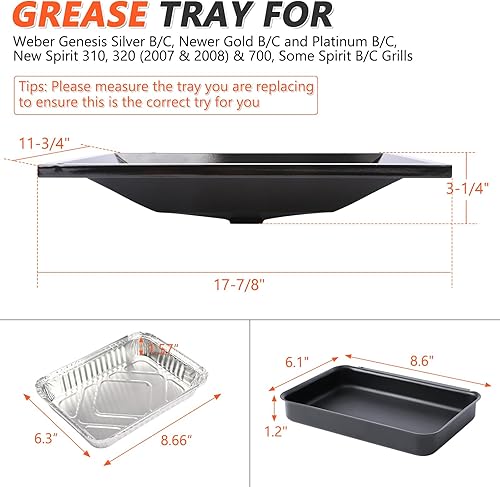 Miniatura 2 de QuliMetal Bandeja de grasa 99250 con bandeja de captura y soporte 7515  Bandeja de goteo para parrillas Weber Spirit 310, 320 (2007 y 2008) y 700,