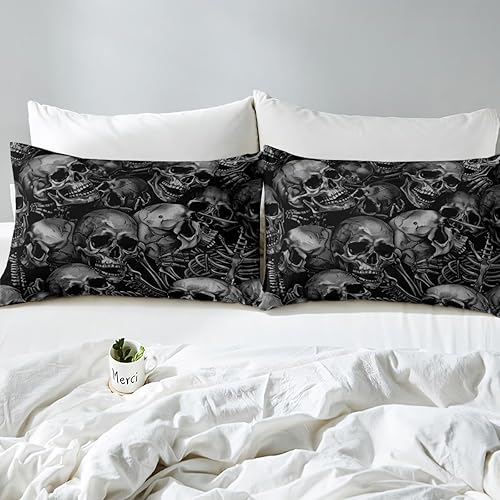 Miniatura 6 de Juego de ropa de cama de calavera de azúcar, juego de edredón de esqueleto gótico para niños, niñas y adolescentes, decoración de habitación