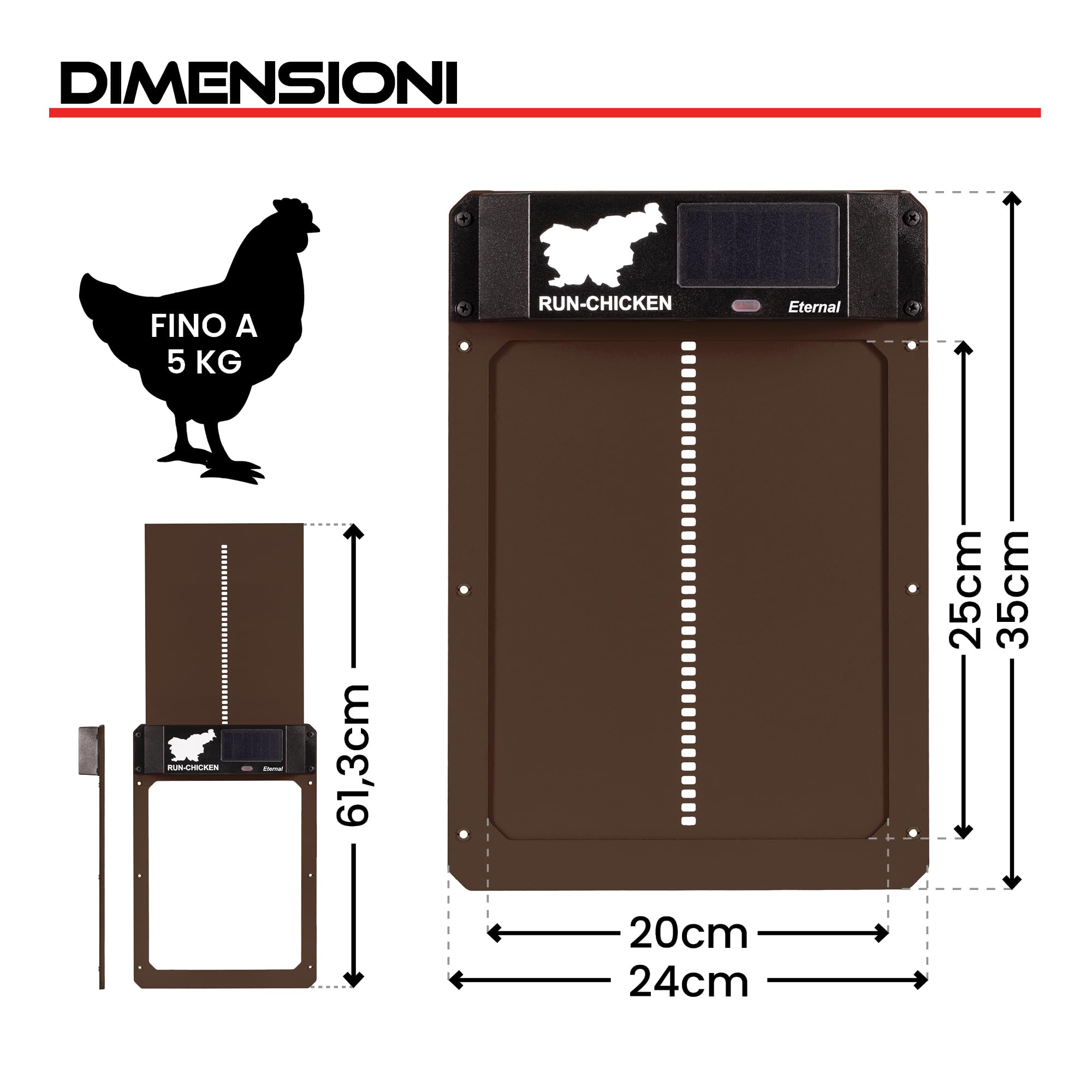RUN-CHICKEN Porta (marrone) Solar Chicken Coop Door, automatico pollaio elettrico con timer, sensore luce, batteria, energia solare