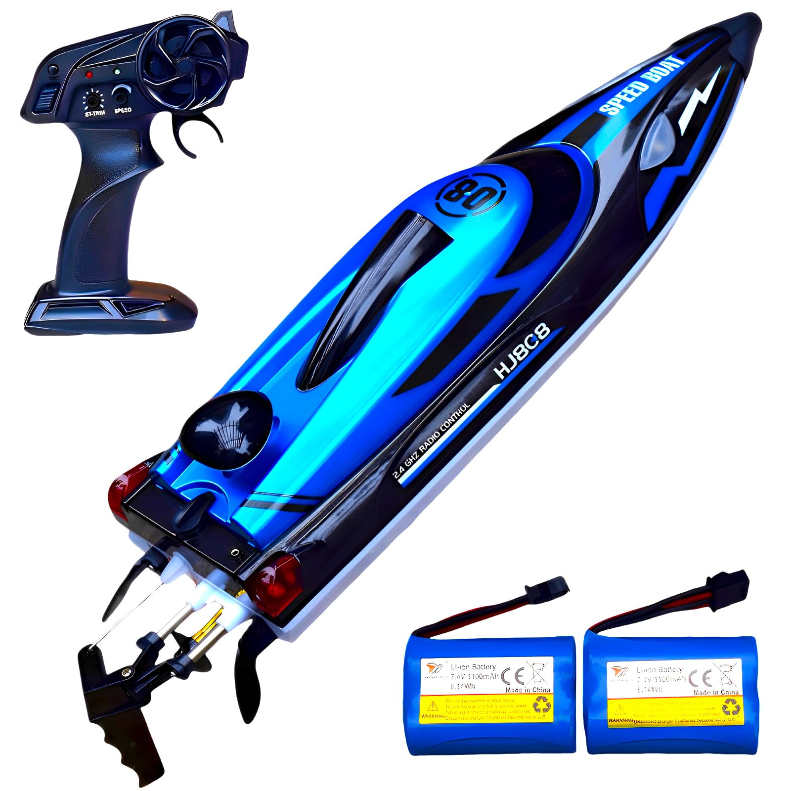 14 inch Big RC Boat Remote Control Boat for Kids and Adults, 25 KPH Fast RC Speed Boat with Two 1100mAh Batteries, Waterproof Toy Boats for Lakes Pools & River