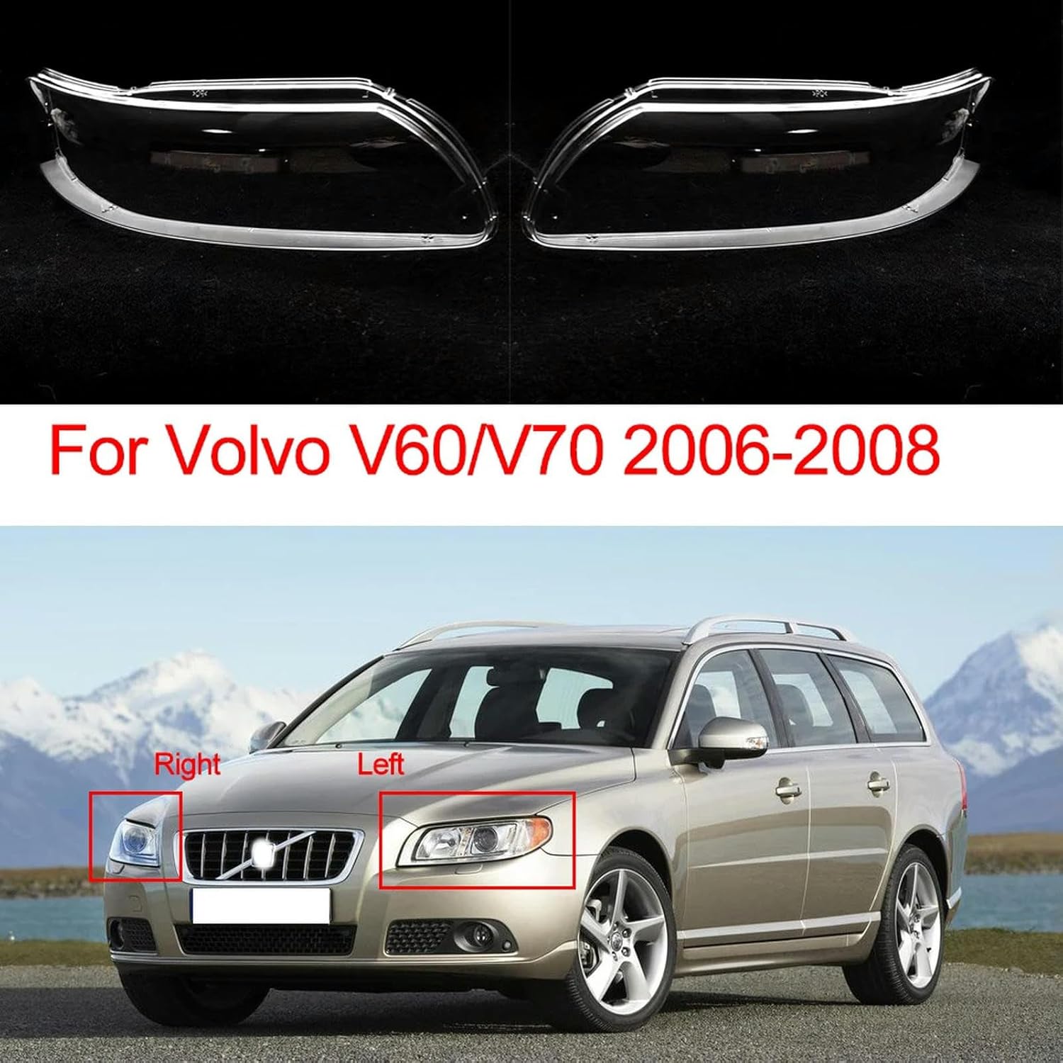 Compatible with Car Front Headlight Cover Headlamp Transparent Shell Lamp Lens Lampshade Glass,for Volvo V60/V70 2006 2007 2008