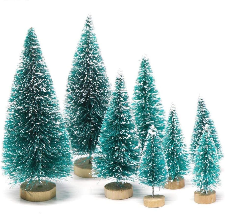 Home Holic Artificial Christmas Tree Small Xmas Fake Trees Snow Covered Pine Mini Toy Gifts For Table Top Stand Blue Green 12 Pcs
