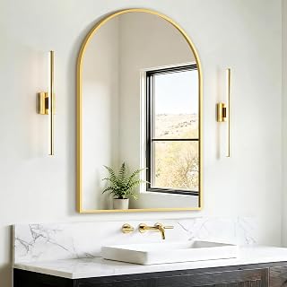 FICTOR 24" x 36" Arched Bathroom Vanity Mirror for Over Sink, Gold