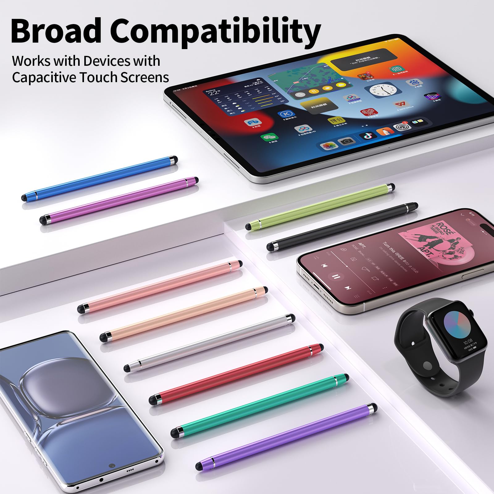 Stylet 2 en 1 pour écran tactile, haute précision et sensibilité, stylet pour iPad/iPhone/Android/Samsung smartphones et tablettes, compatible avec écrans tactiles (10 couleurs)