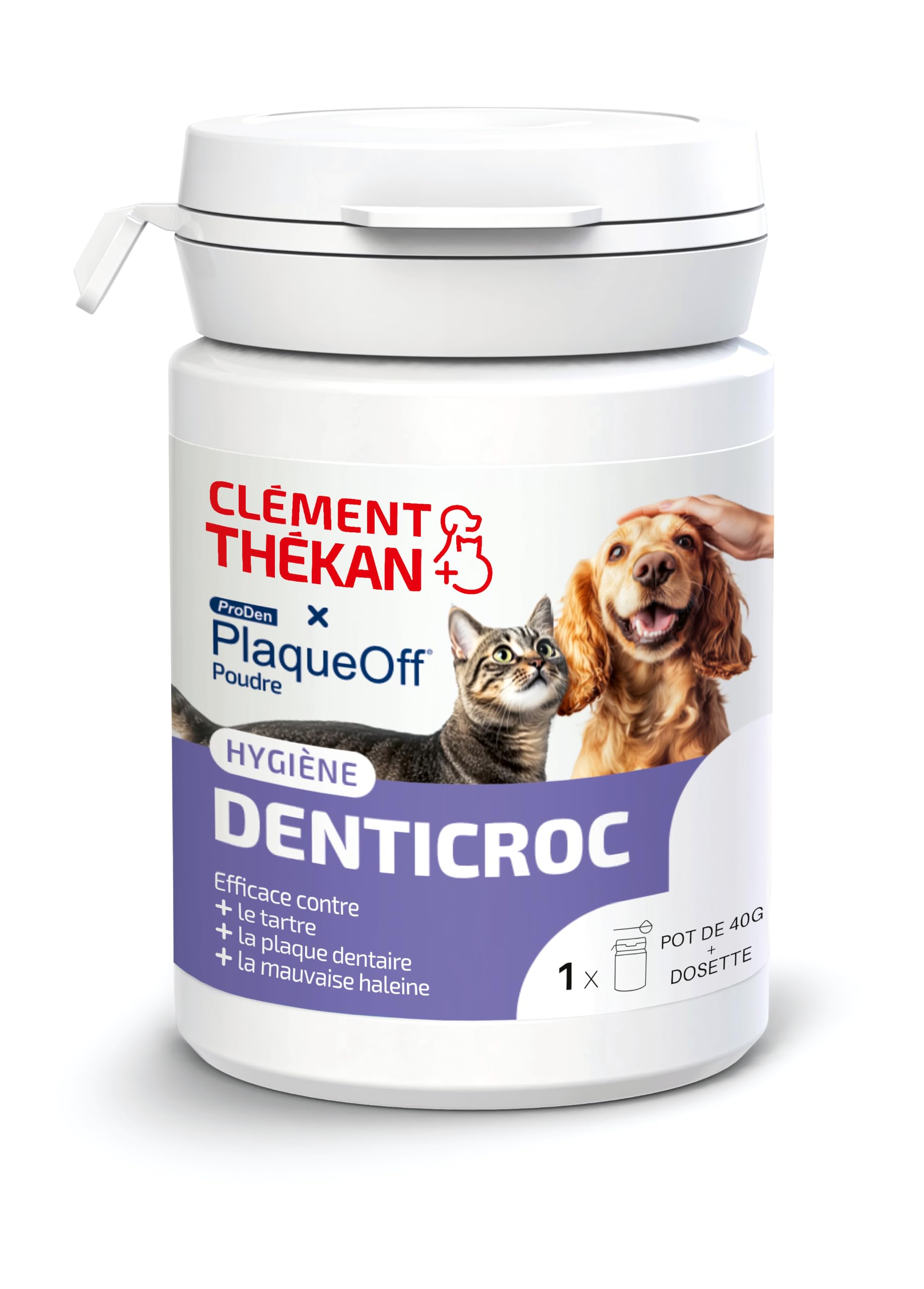 Clément Thékan - Denticroc Plaque Off - Mundhygiene für Hund und Katze - hilft gegen Zahnstein und Mundgeruch - Pulver 40 g