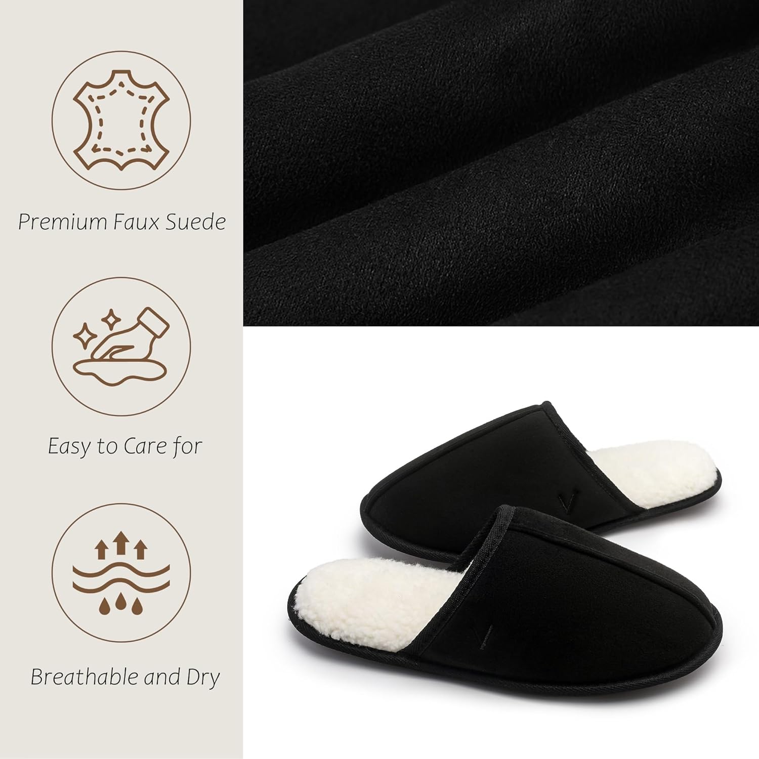 Mens Scuff Slippers Micro Suede Memory Foam Slide Clogs Slip on Indoor Outdoor House Shoes - Image 2